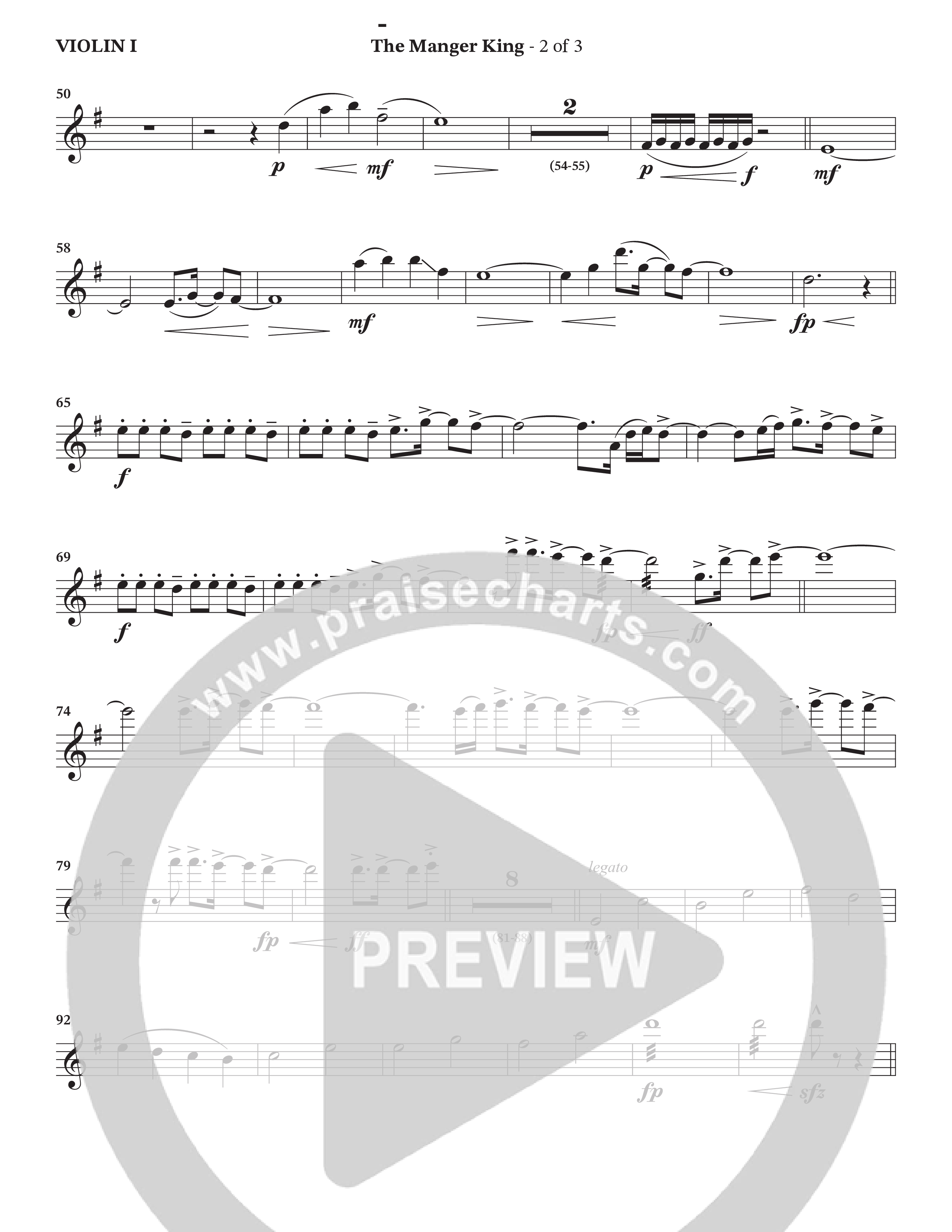 The Manger King (Choral Anthem SATB) Violin 1 (Prestonwood Worship / Arr. Jonathan Walker)