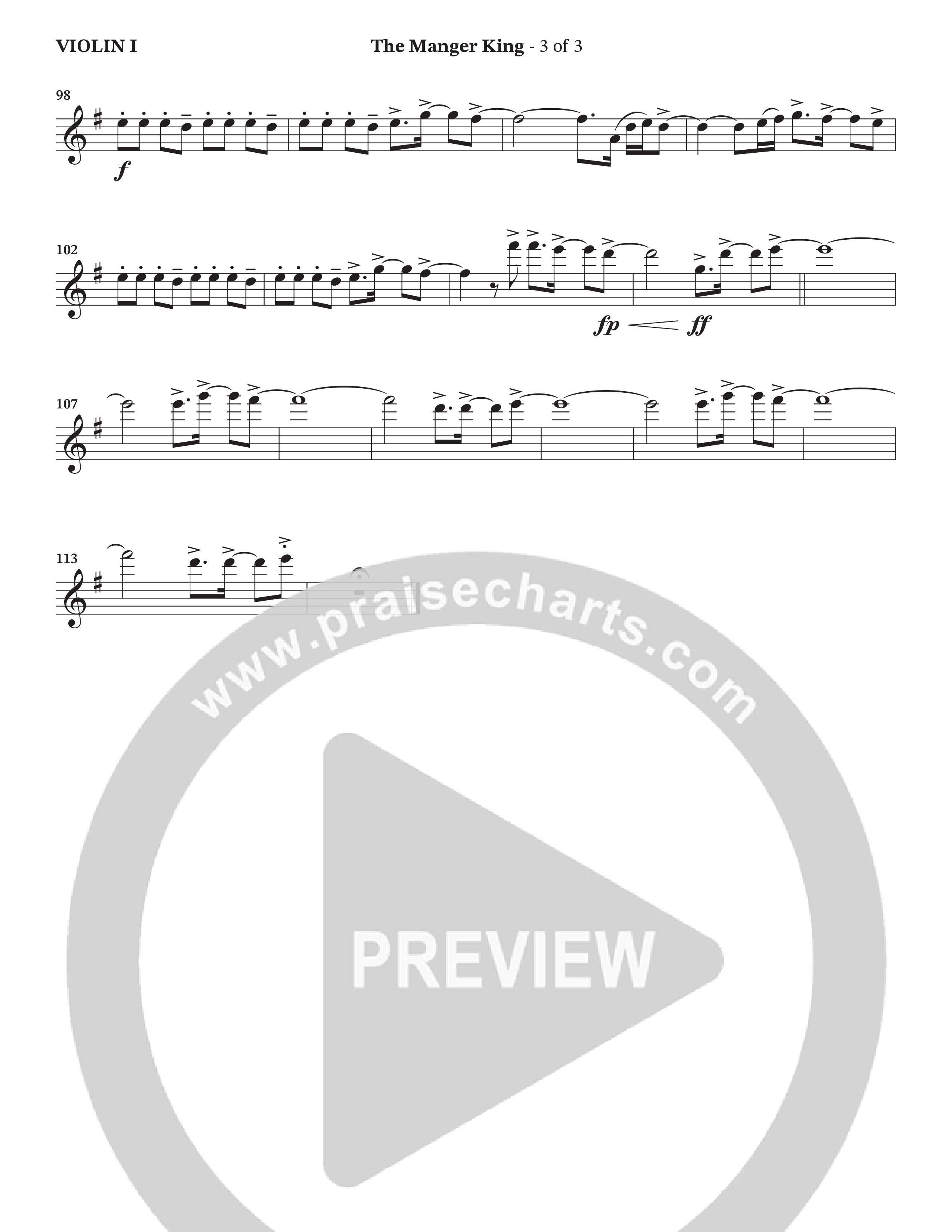 The Manger King (Choral Anthem SATB) Violin 1 (Prestonwood Worship / Arr. Jonathan Walker)