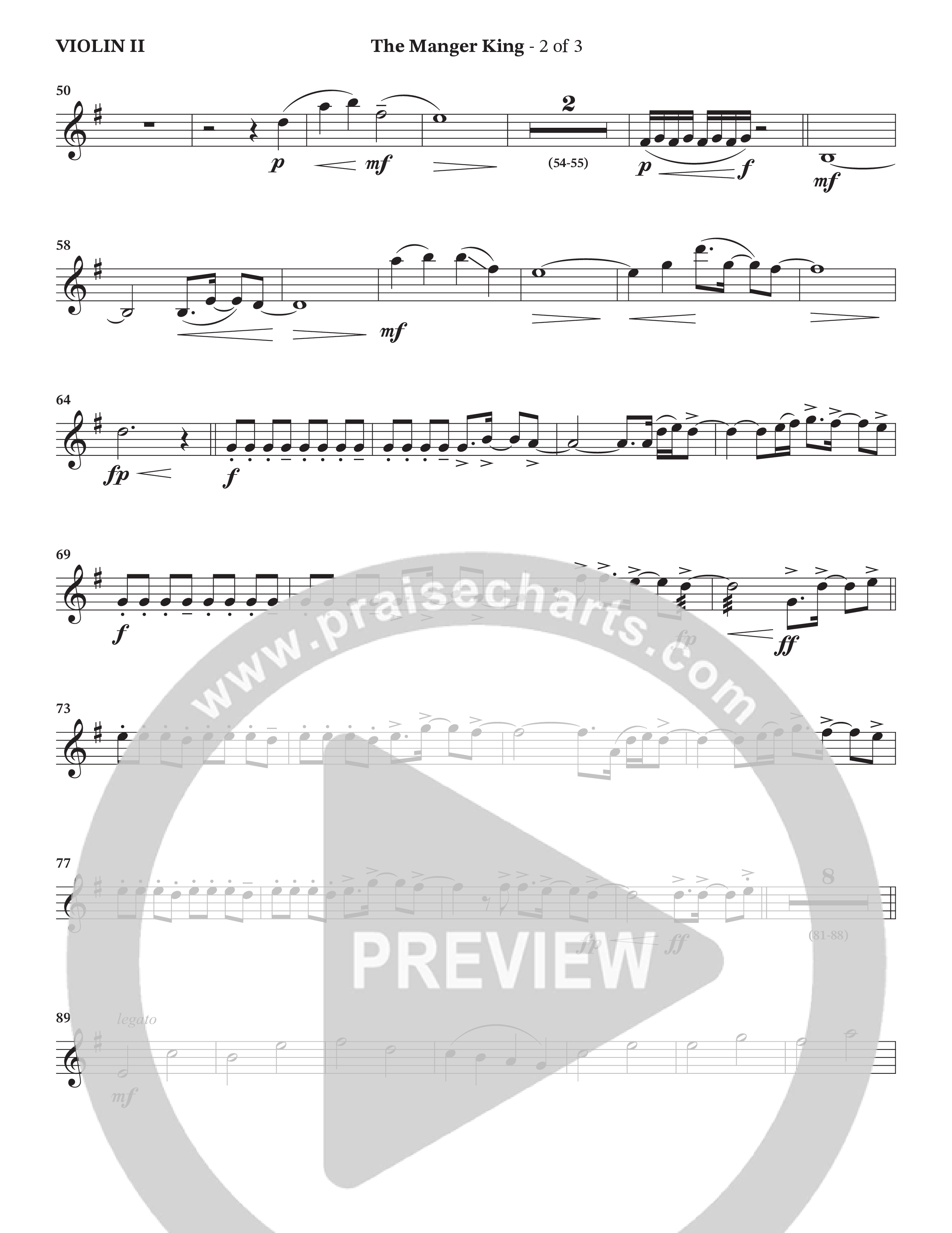 The Manger King (Choral Anthem SATB) Violin 2 (Prestonwood Worship / Arr. Jonathan Walker)