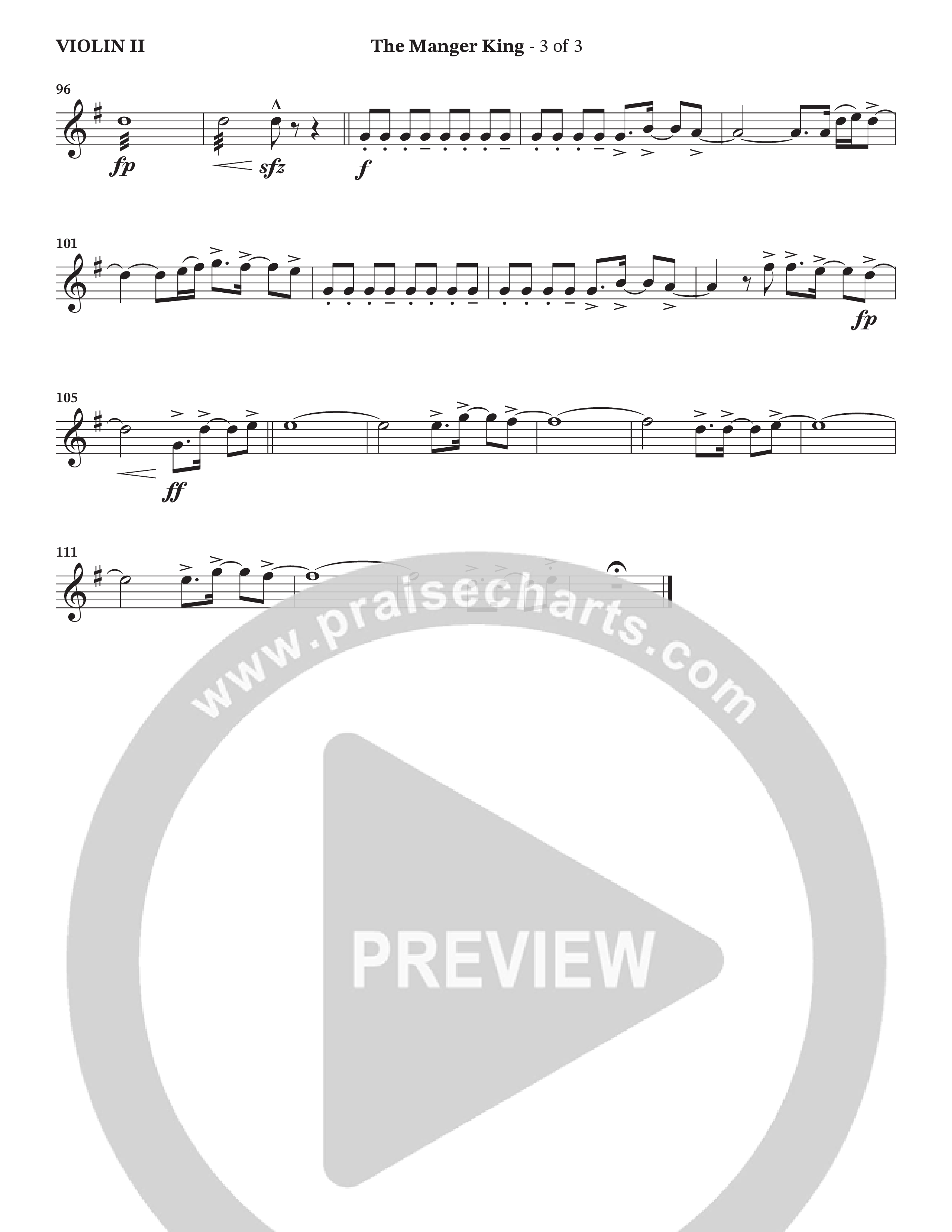 The Manger King (Choral Anthem SATB) Violin 2 (Prestonwood Worship / Arr. Jonathan Walker)