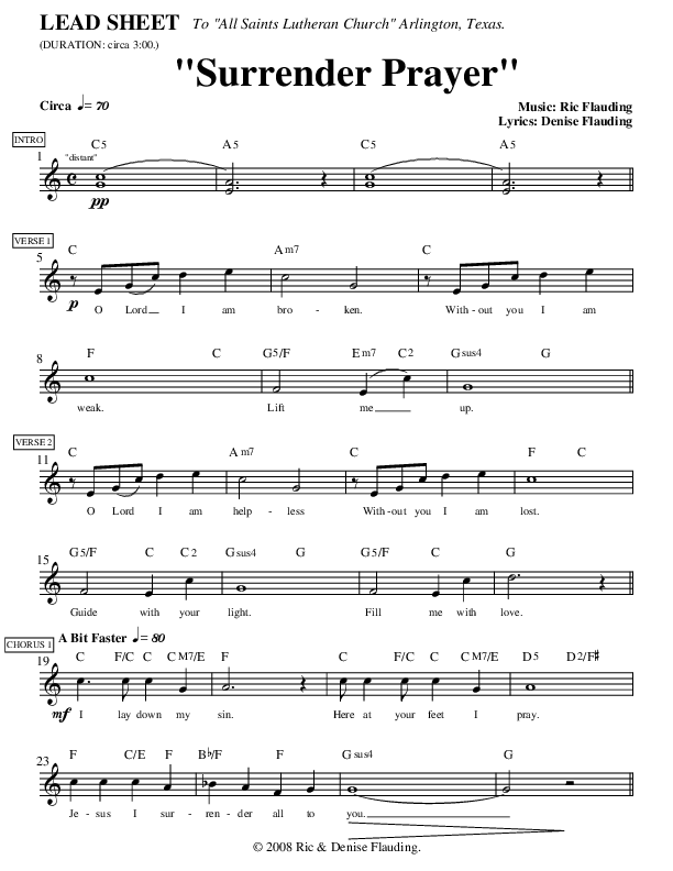 Surrender Prayer Lead Sheet (Ric Flauding)