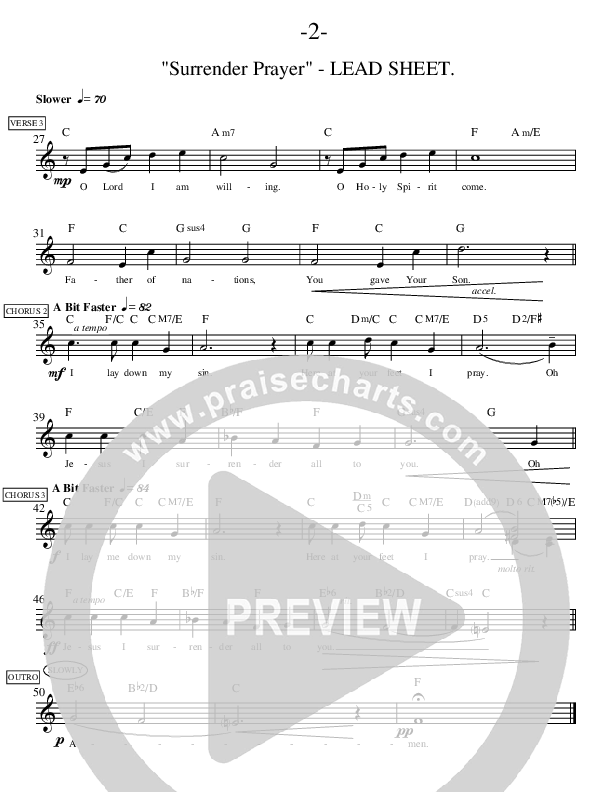 Surrender Prayer Lead Sheet (Ric Flauding)