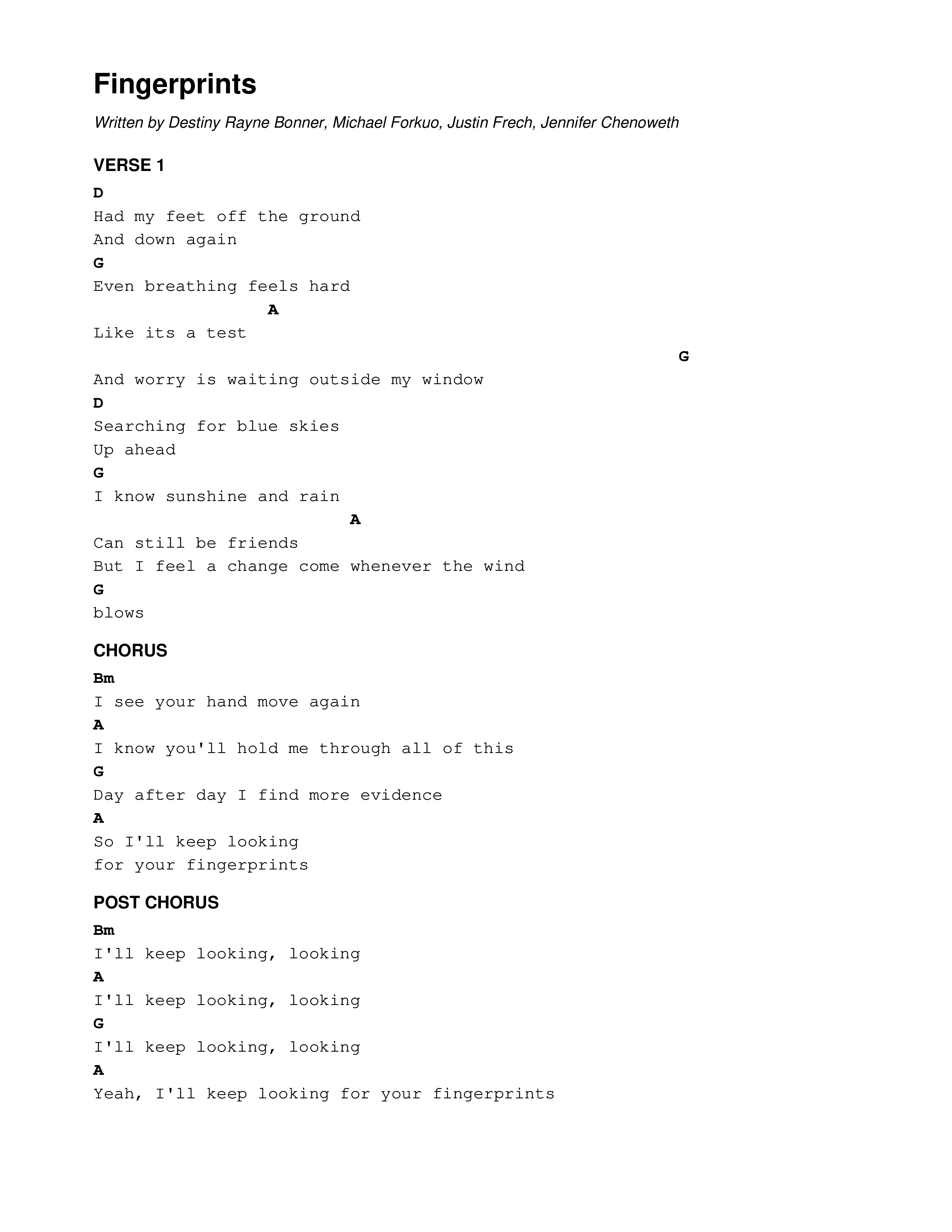 Fingerprints Chord Chart (Jenn Chenoweth)