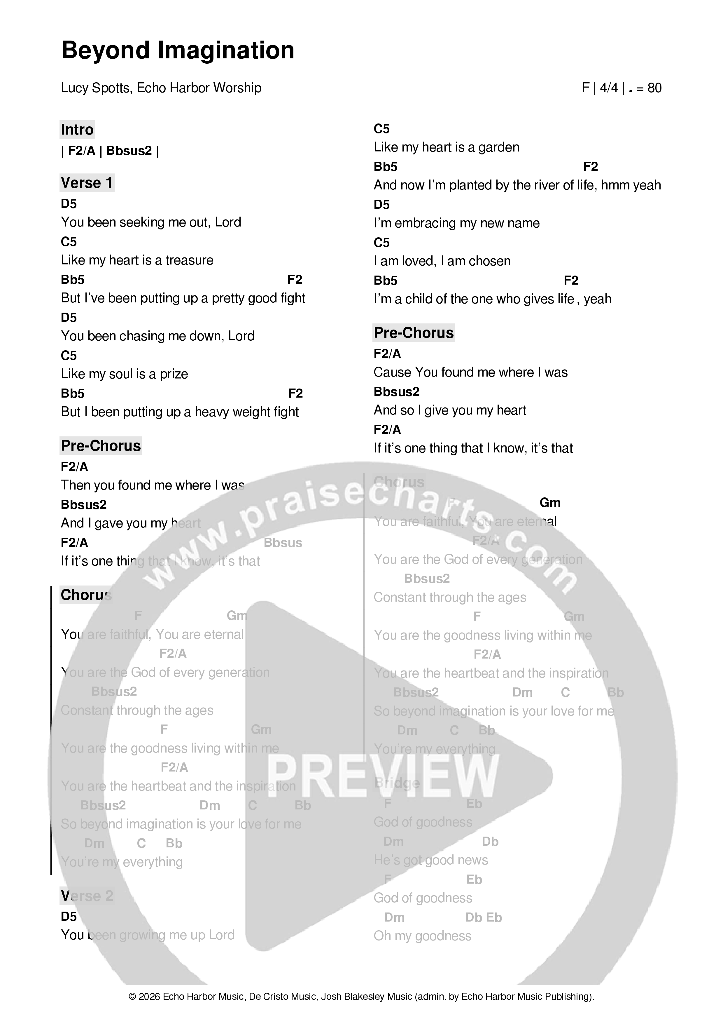 Beyond Imagination Chord Chart (Echo Harbor Worship / Lucy Spotts)