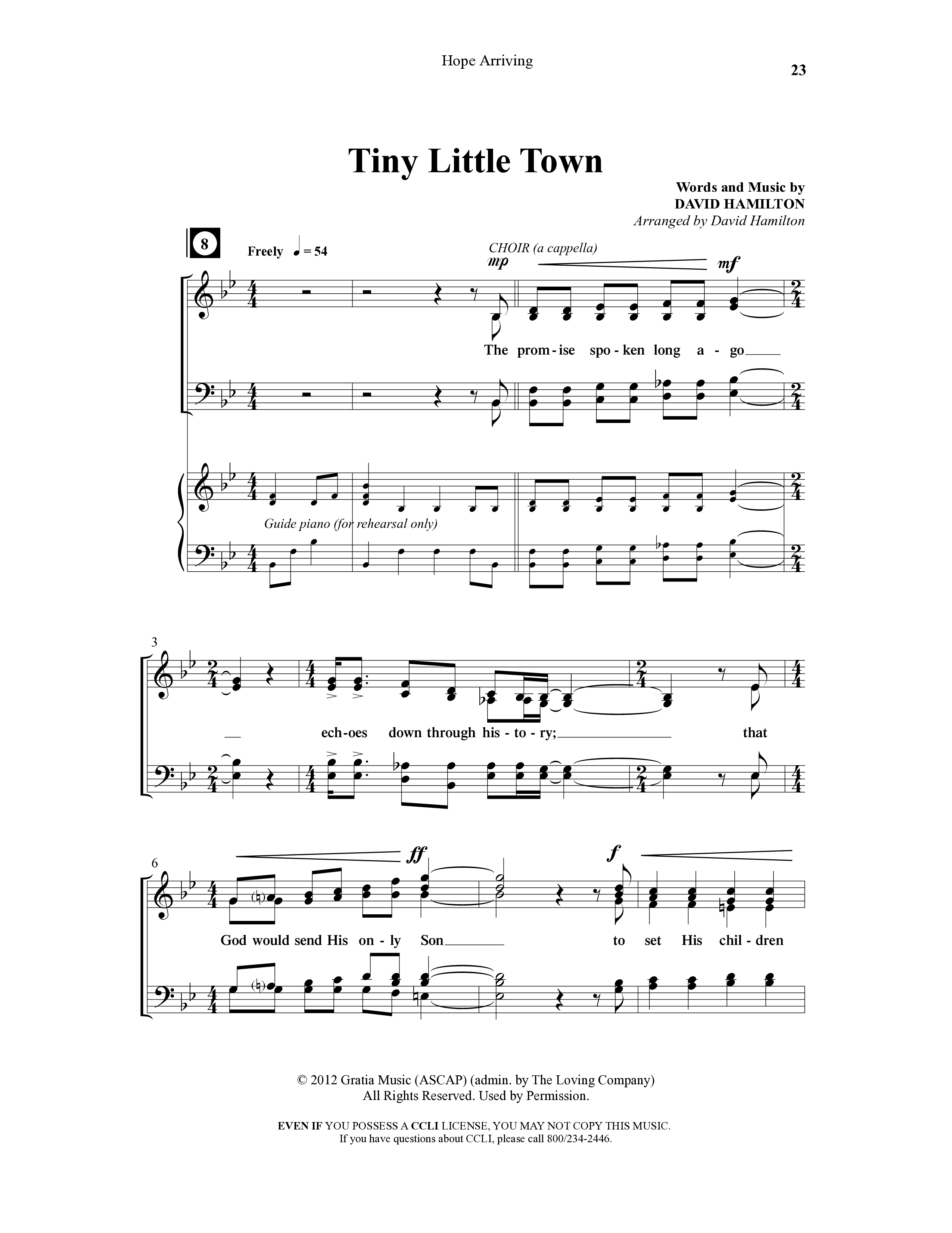 Hope Arriving (6 Song Choral Collection) Song 3 (Piano SATB) (Word Music Choral / Arr. David Hamilton)