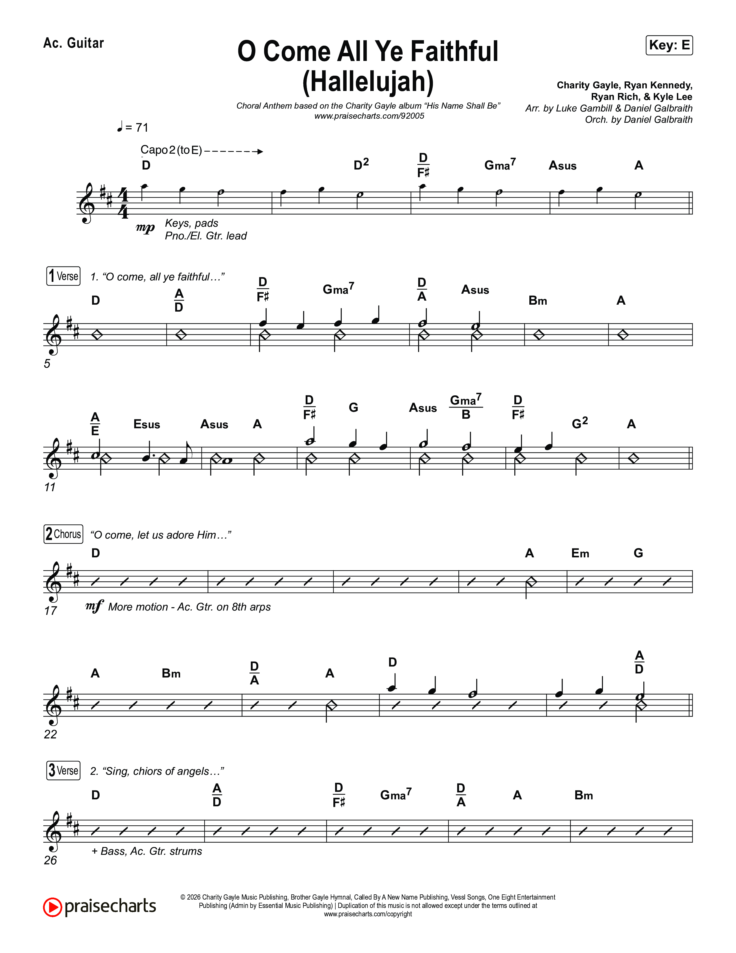 O Come All Ye Faithful (Hallelujah) (Choral Anthem SATB) Acoustic Guitar (Charity Gayle / Arr. Luke Gambill)