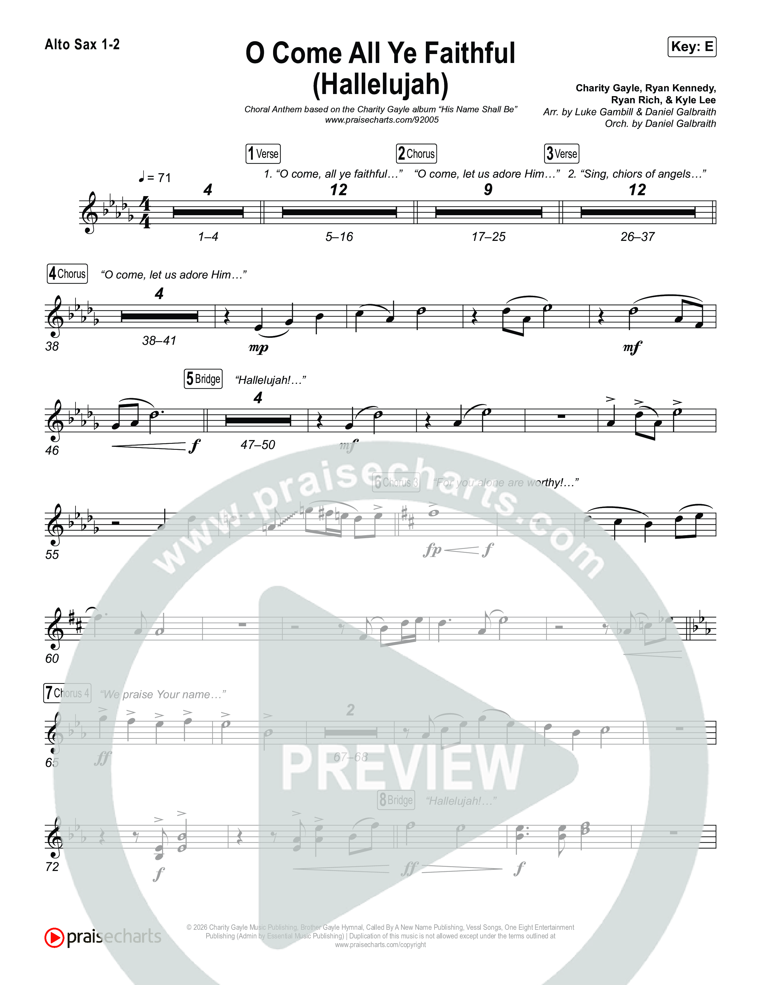 O Come All Ye Faithful (Hallelujah) (Choral Anthem SATB) Alto Sax 1,2 (Charity Gayle / Arr. Luke Gambill)