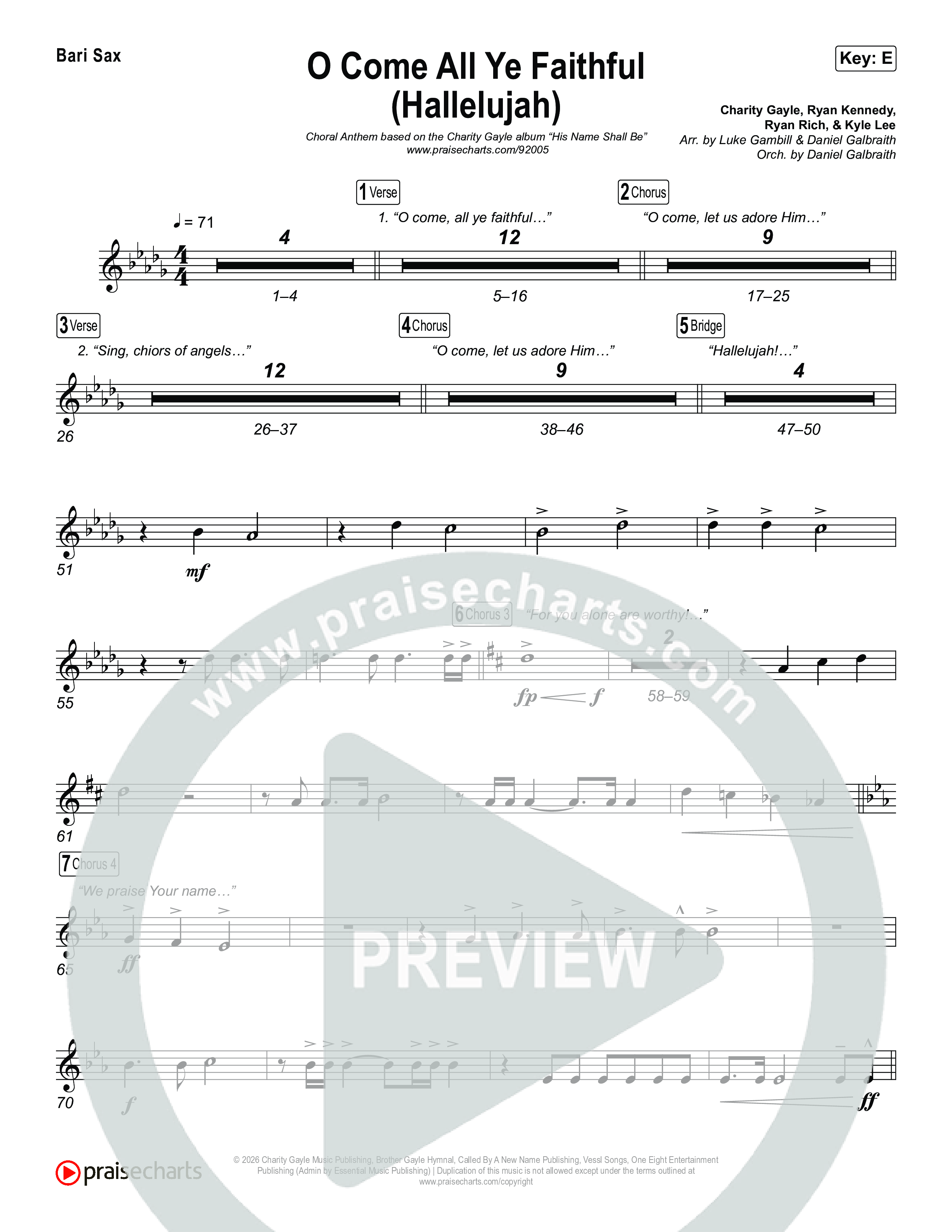 O Come All Ye Faithful (Hallelujah) (Choral Anthem SATB) Bari Sax (Charity Gayle / Arr. Luke Gambill)