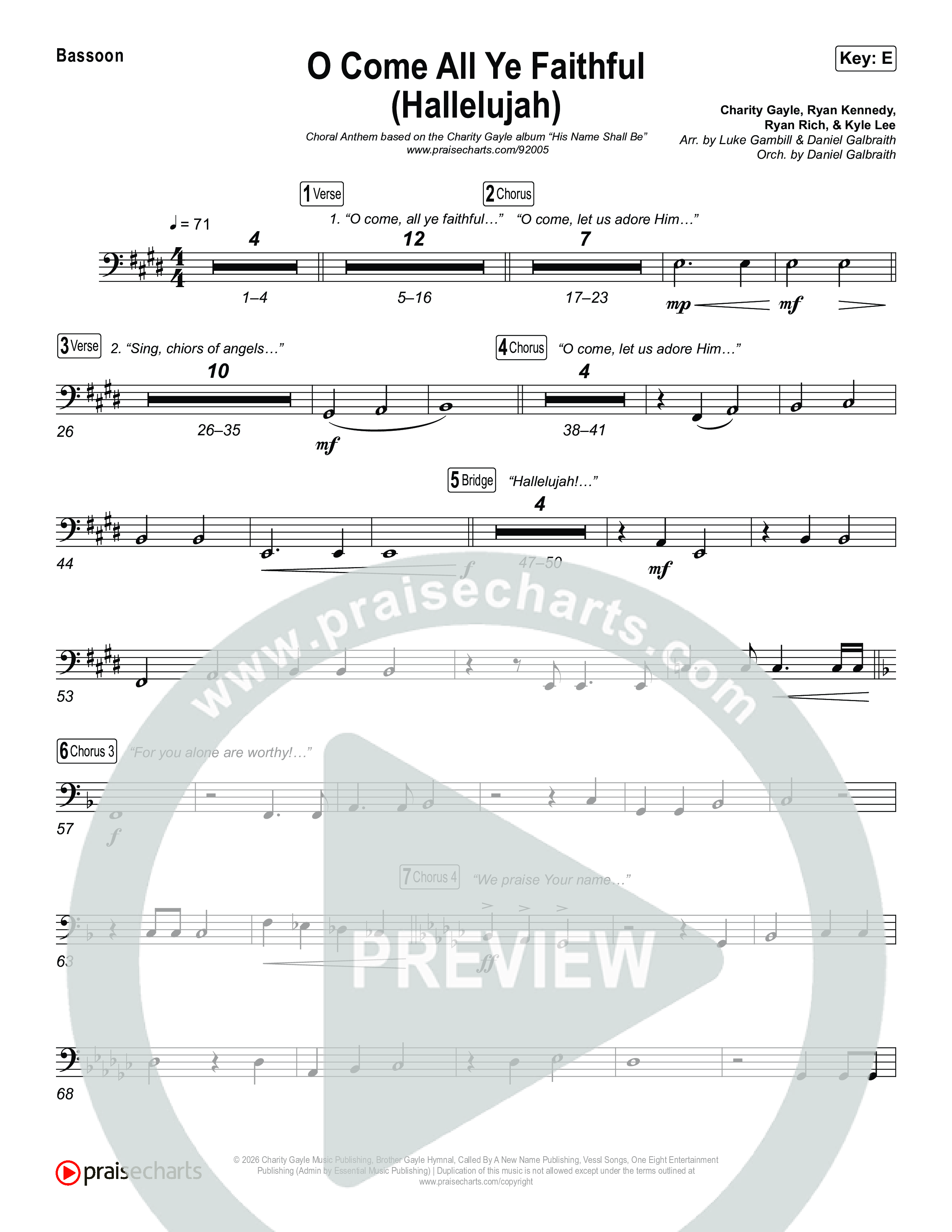 O Come All Ye Faithful (Hallelujah) (Choral Anthem SATB) Bassoon (Charity Gayle / Arr. Luke Gambill)