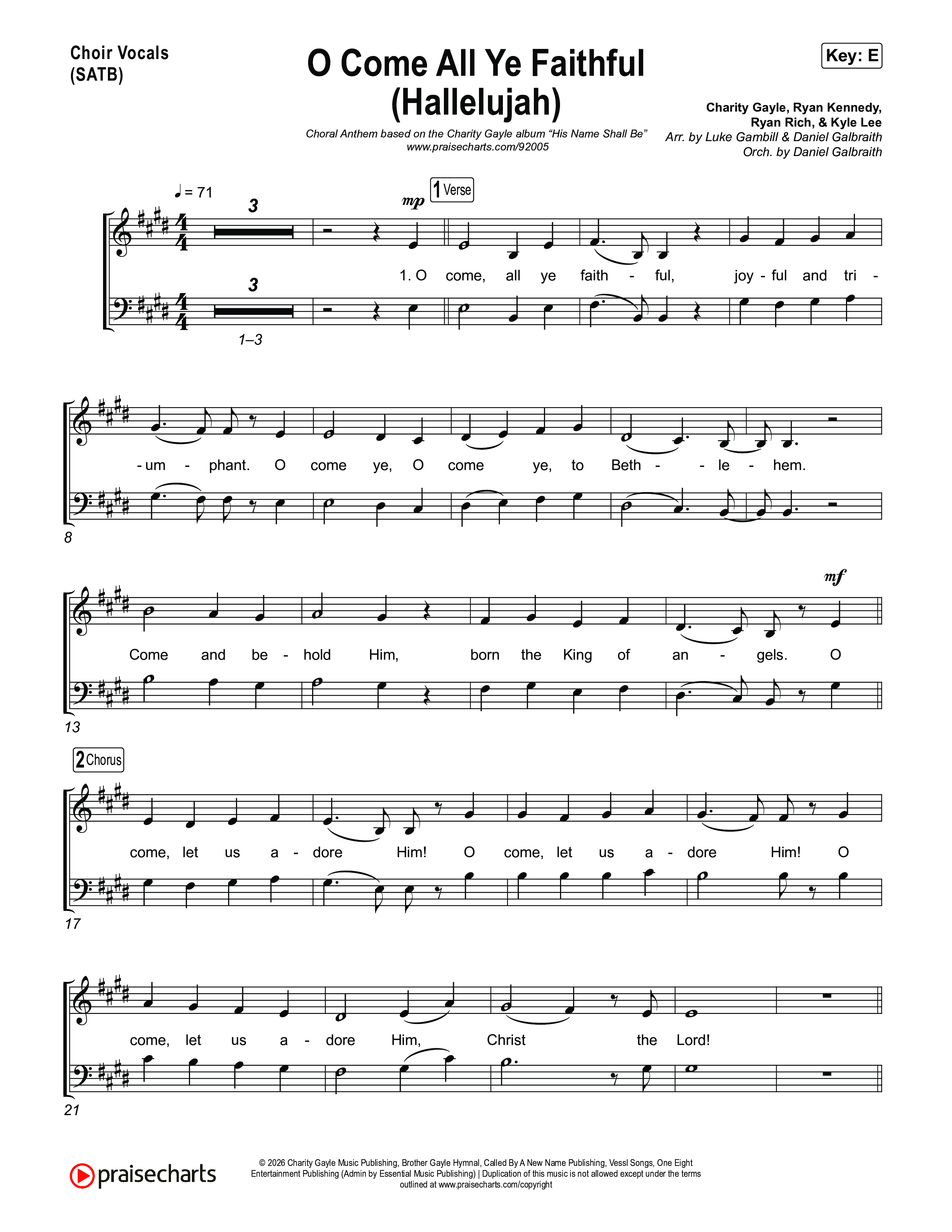 O Come All Ye Faithful (Hallelujah) (Choral Anthem SATB) Choir Sheet (SATB) (Charity Gayle / Arr. Luke Gambill)