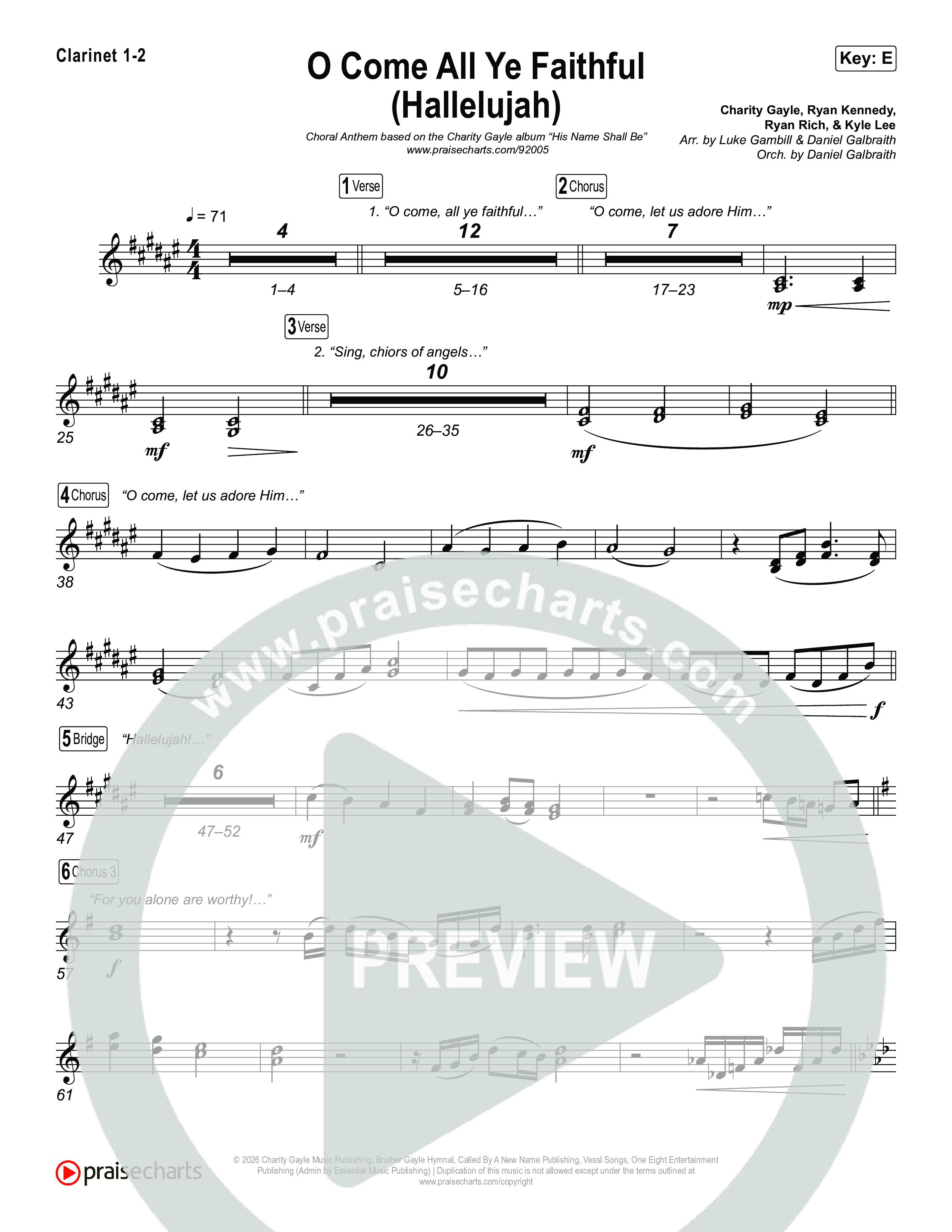 O Come All Ye Faithful (Hallelujah) (Choral Anthem SATB) Clarinet 1/2 (Charity Gayle / Arr. Luke Gambill)