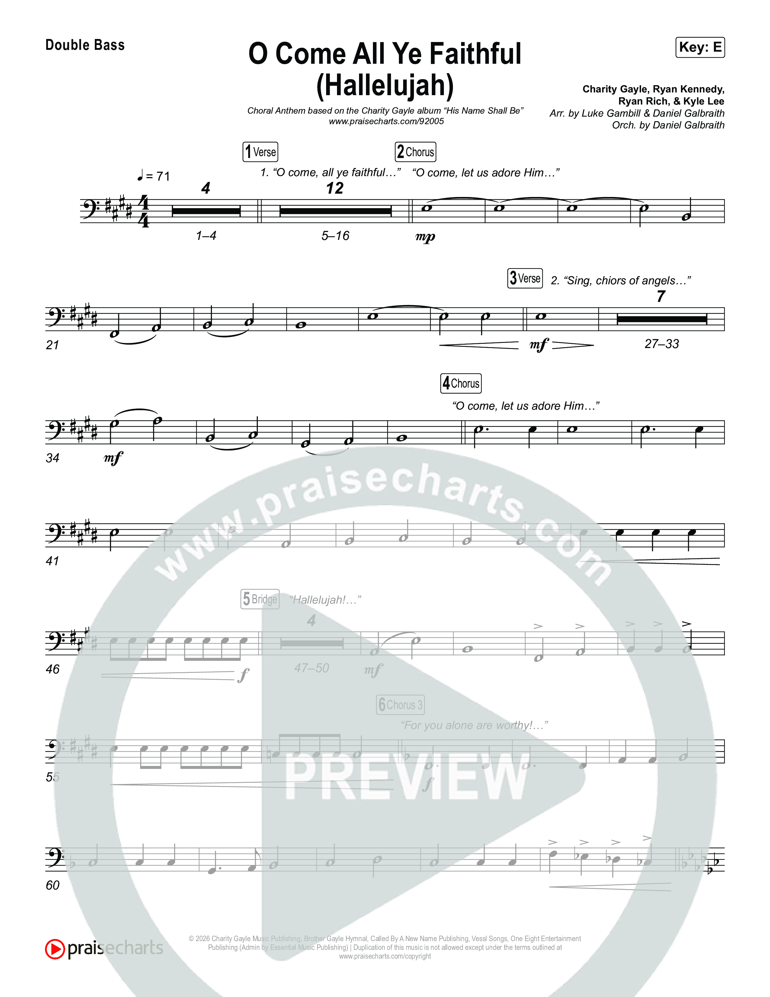 O Come All Ye Faithful (Hallelujah) (Choral Anthem SATB) String Bass (Charity Gayle / Arr. Luke Gambill)