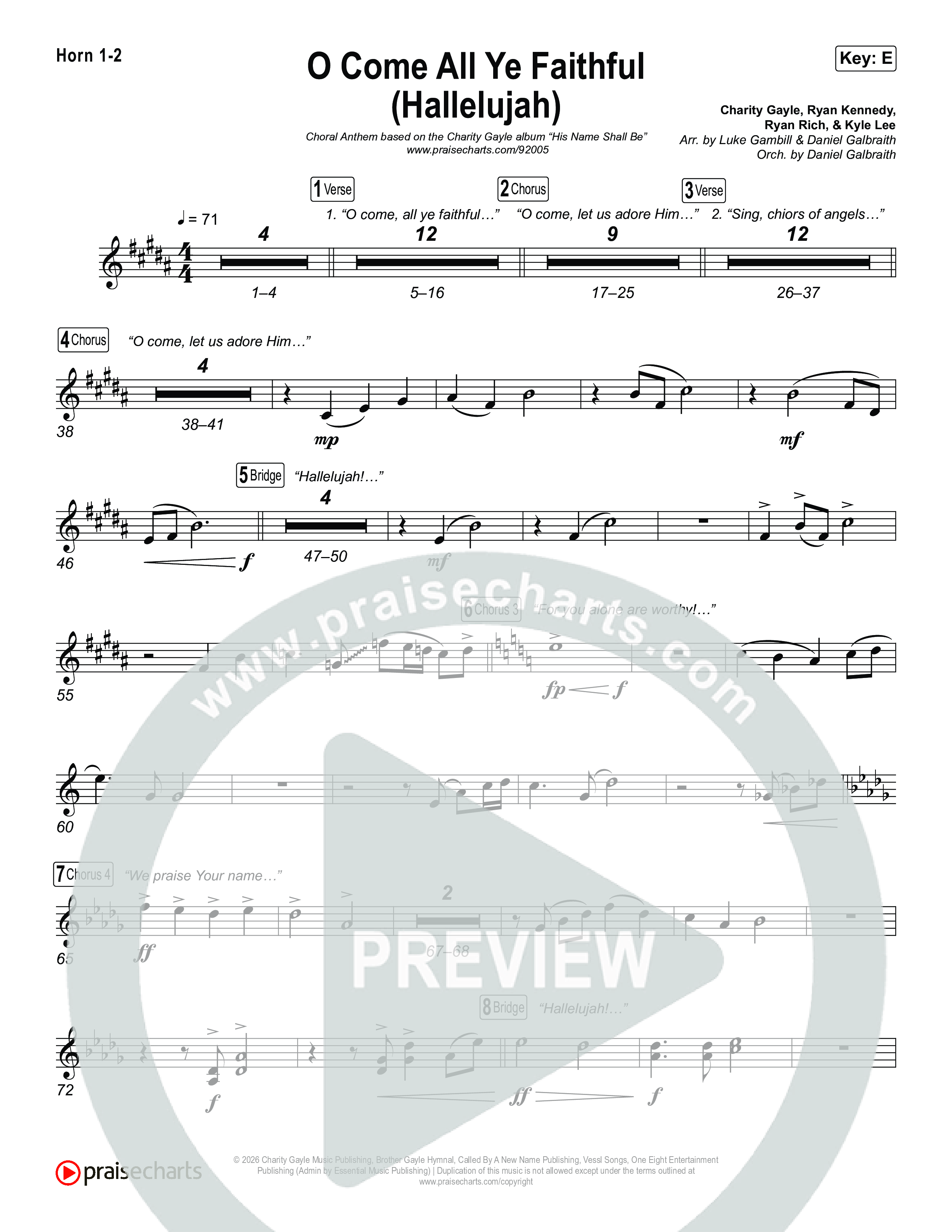 O Come All Ye Faithful (Hallelujah) (Choral Anthem SATB) French Horn 1,2 (Charity Gayle / Arr. Luke Gambill)