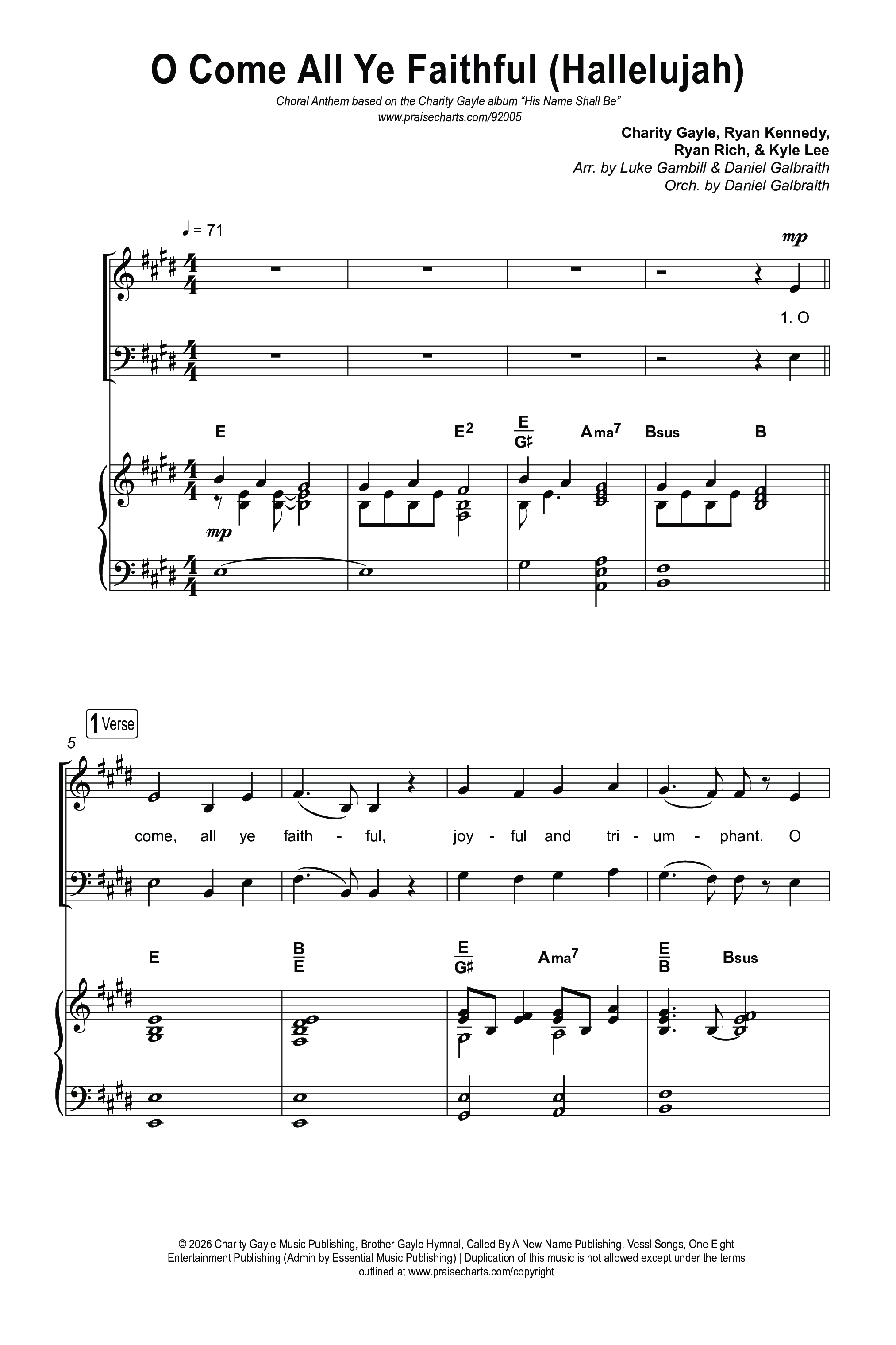 O Come All Ye Faithful (Hallelujah) (Choral Anthem SATB) Octavo (SATB & Pno) (Charity Gayle / Arr. Luke Gambill)