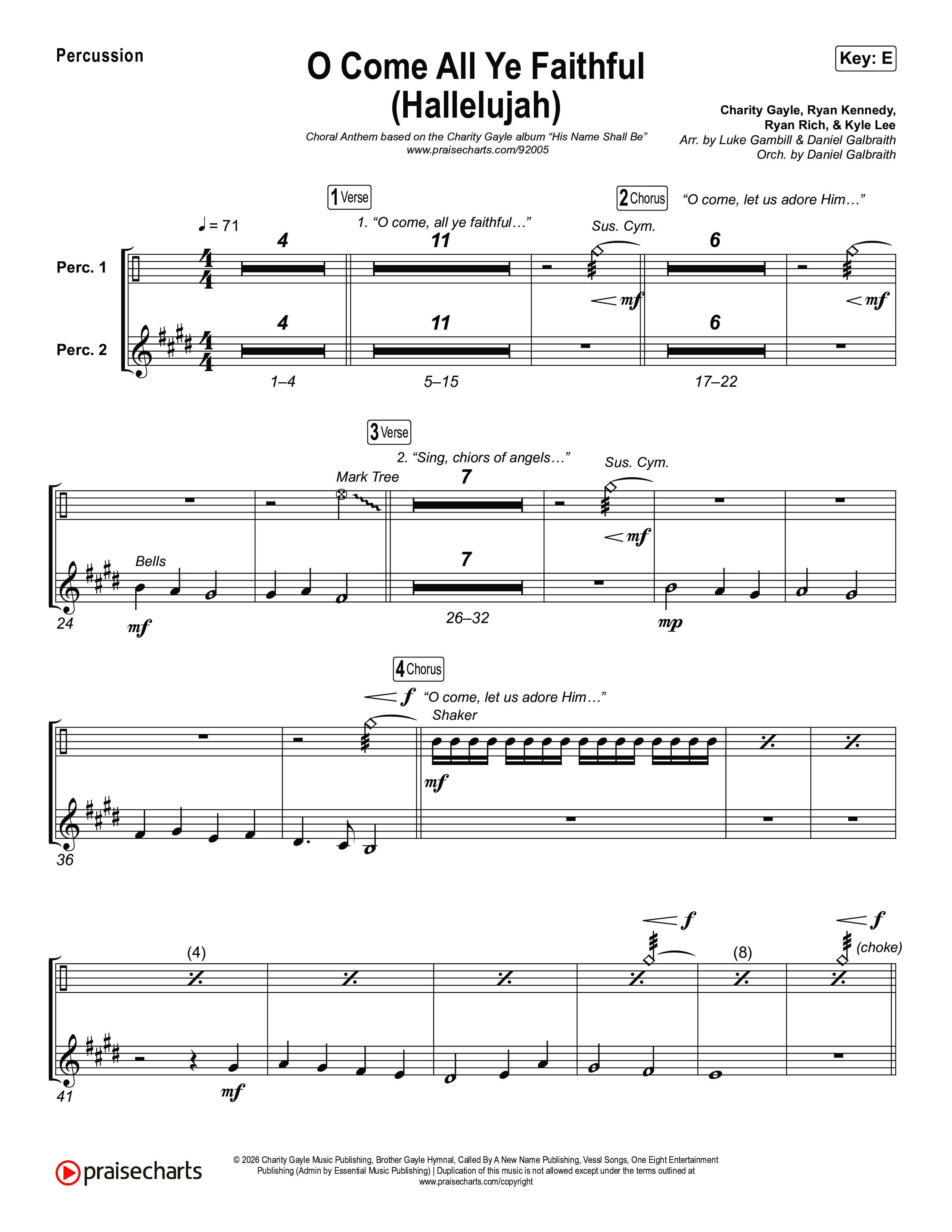 O Come All Ye Faithful (Hallelujah) (Choral Anthem SATB) Percussion (Charity Gayle / Arr. Luke Gambill)