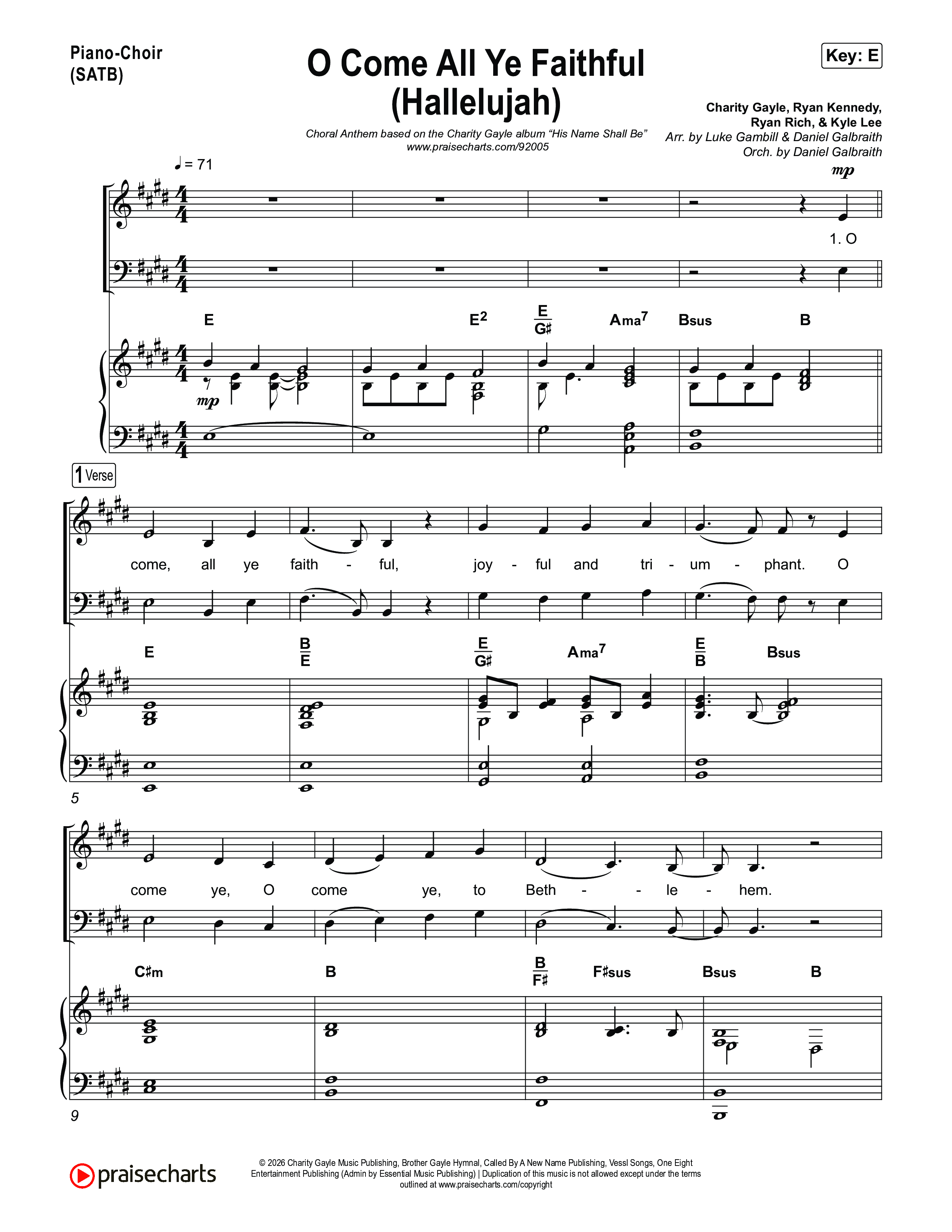 O Come All Ye Faithful (Hallelujah) (Choral Anthem SATB) Piano/Vocal (SATB) (Charity Gayle / Arr. Luke Gambill)