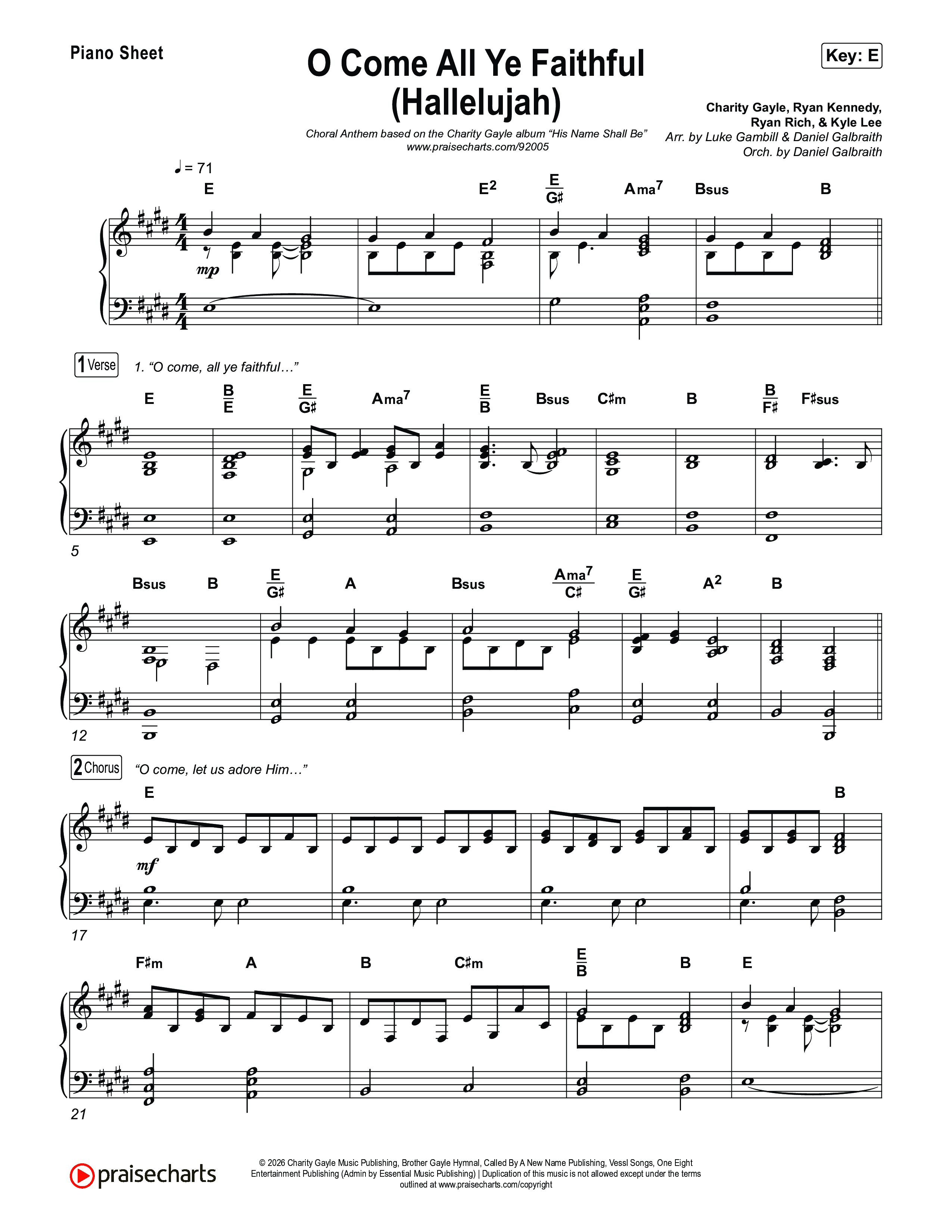 O Come All Ye Faithful (Hallelujah) (Choral Anthem SATB) Piano Sheet (Charity Gayle / Arr. Luke Gambill)