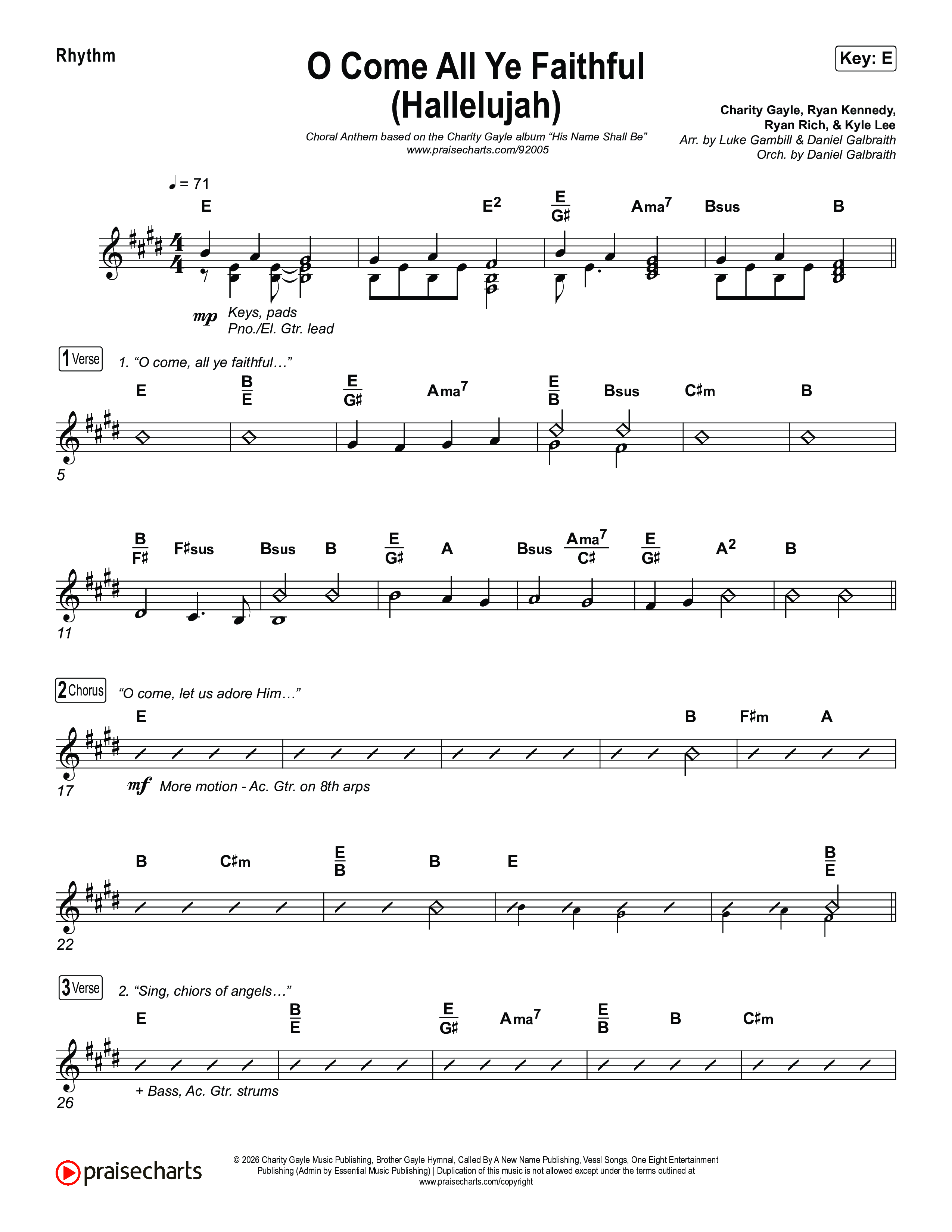O Come All Ye Faithful (Hallelujah) (Choral Anthem SATB) Rhythm Chart (Charity Gayle / Arr. Luke Gambill)