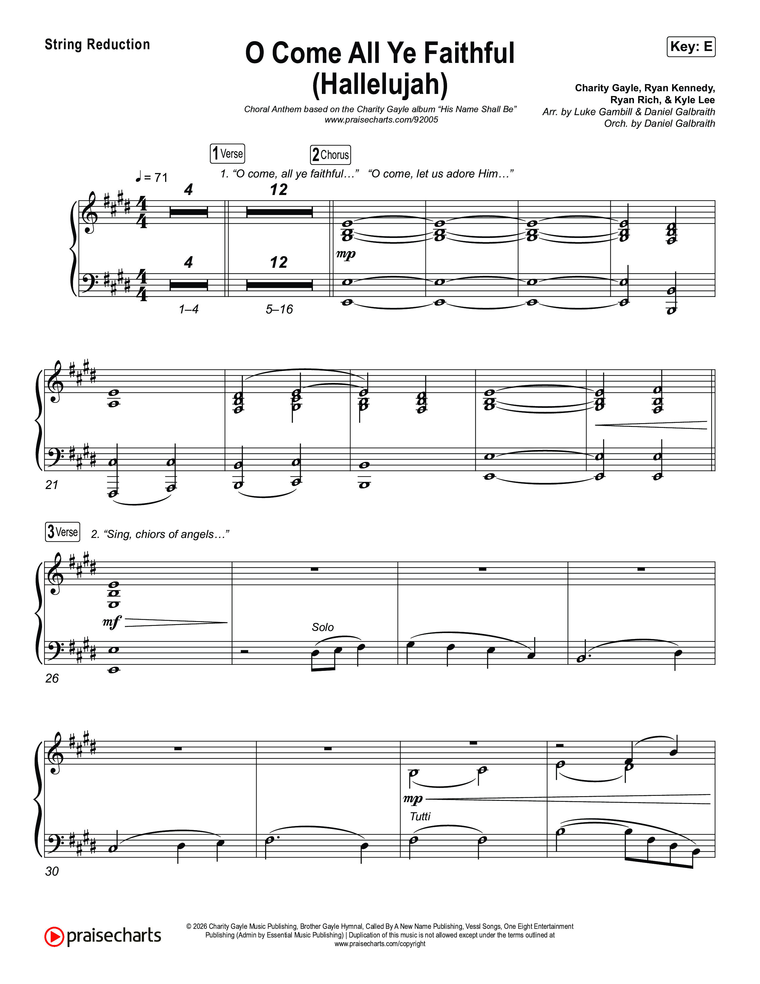 O Come All Ye Faithful (Hallelujah) (Choral Anthem SATB) String Reduction (Charity Gayle / Arr. Luke Gambill)