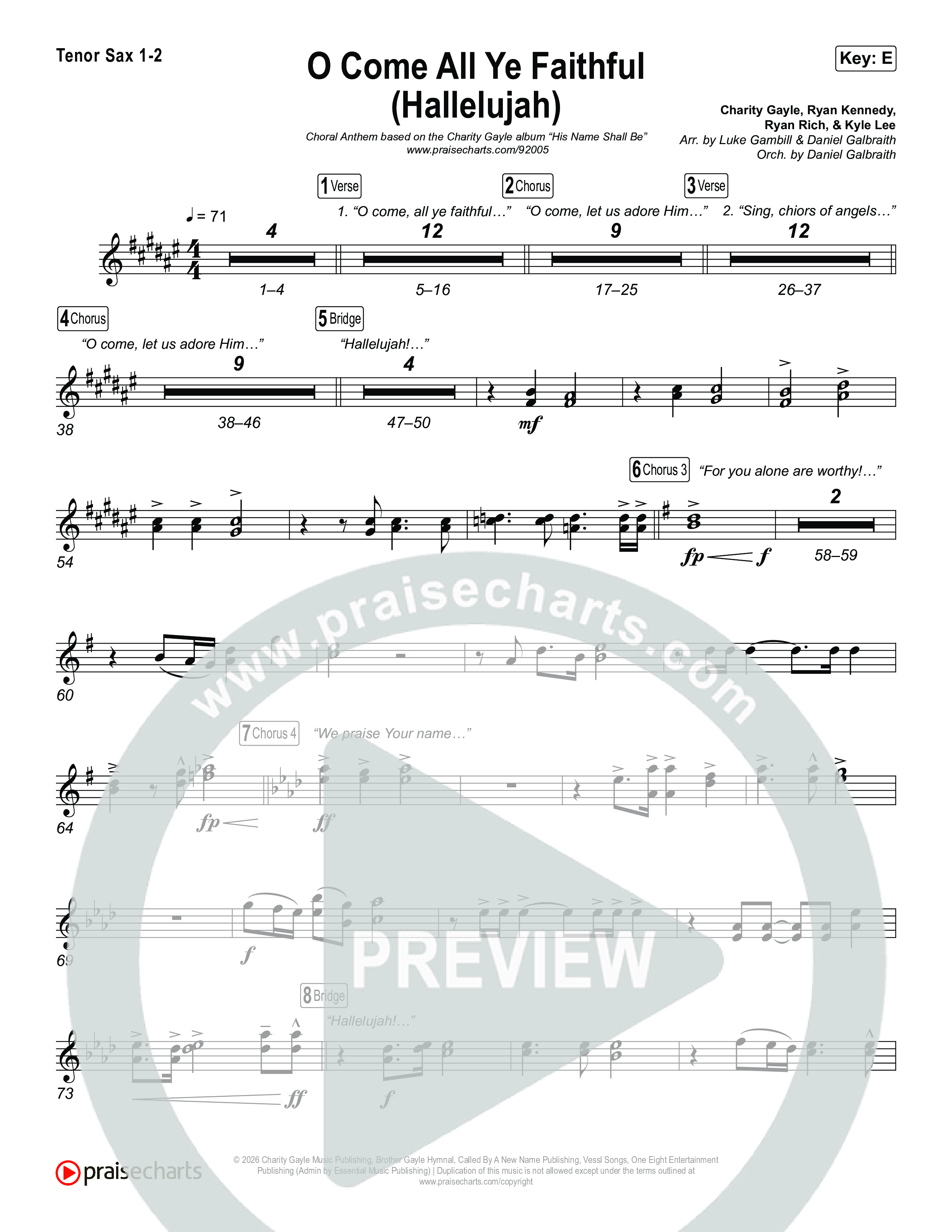 O Come All Ye Faithful (Hallelujah) (Choral Anthem SATB) Sax Pack (Charity Gayle / Arr. Luke Gambill)