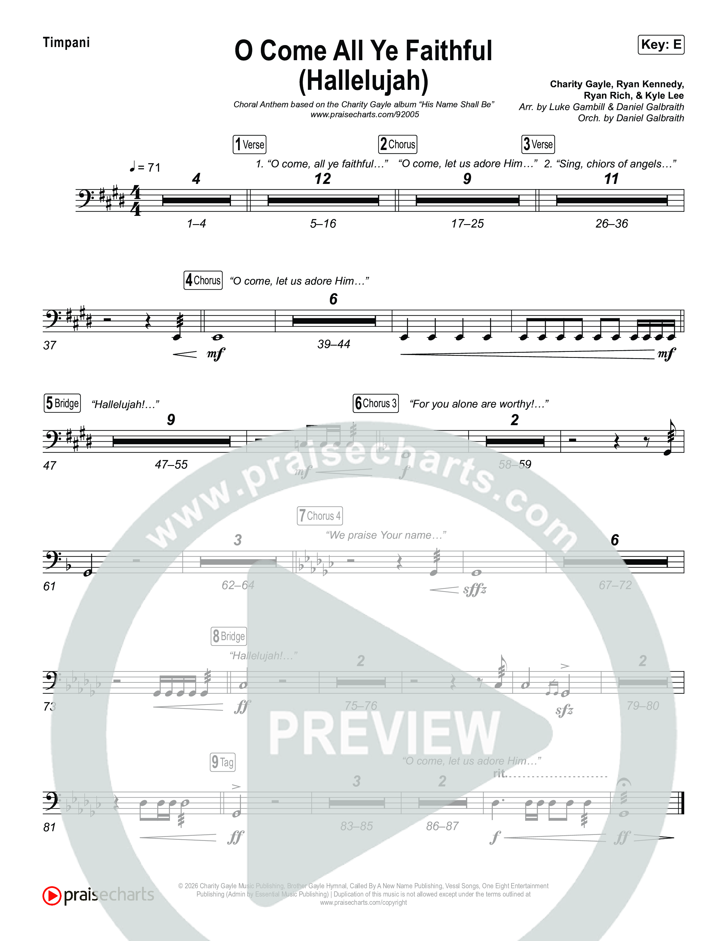 O Come All Ye Faithful (Hallelujah) (Choral Anthem SATB) Timpani (Charity Gayle / Arr. Luke Gambill)