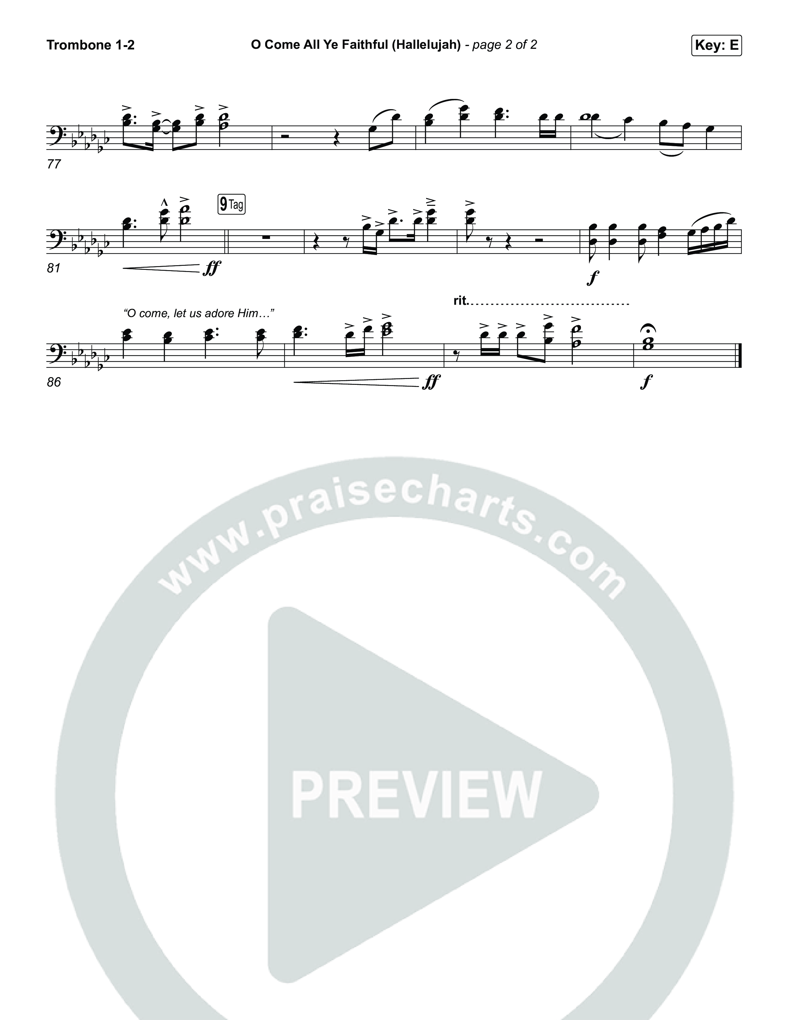 O Come All Ye Faithful (Hallelujah) (Choral Anthem SATB) Trombone 1,2 (Charity Gayle / Arr. Luke Gambill)