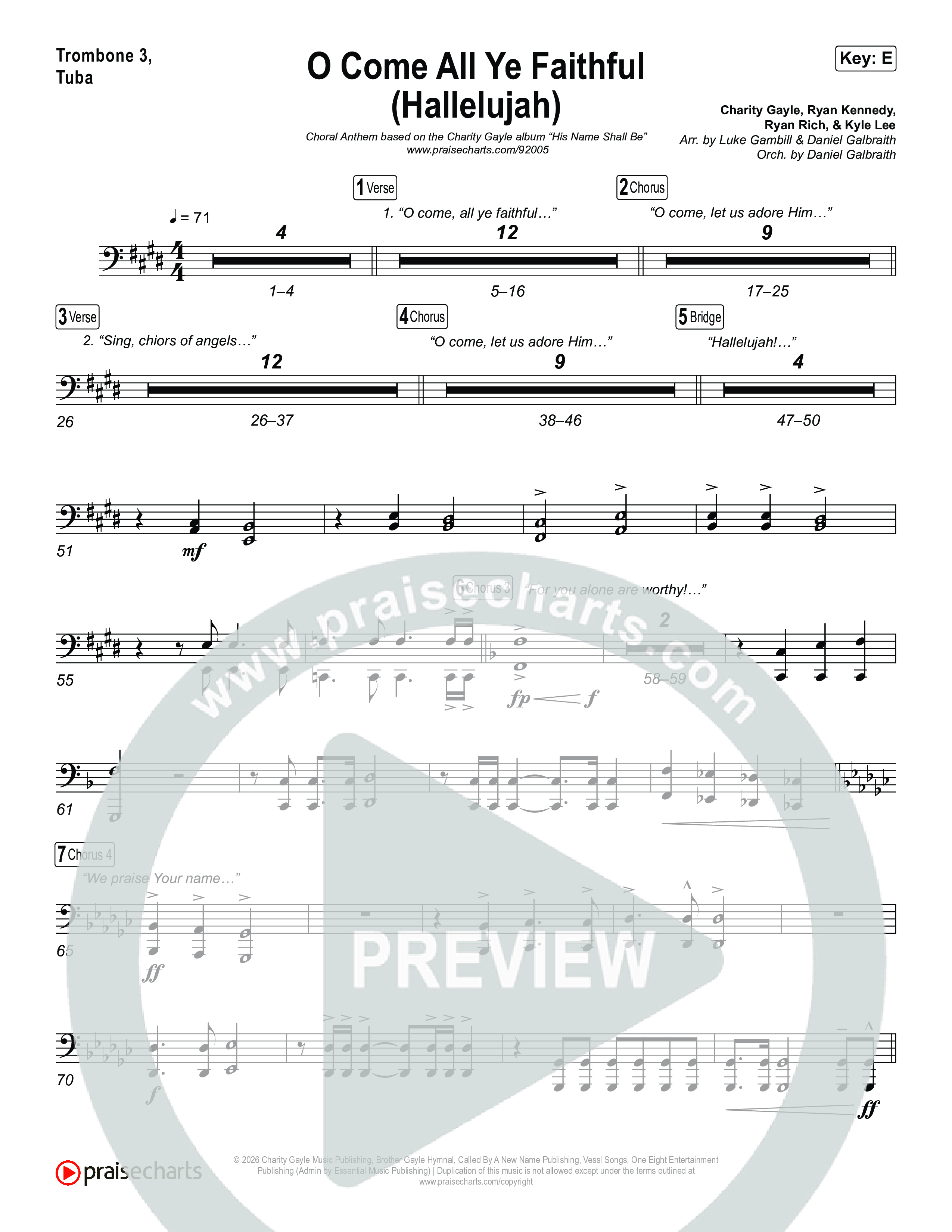 O Come All Ye Faithful (Hallelujah) (Choral Anthem SATB) Trombone 1,2 (Charity Gayle / Arr. Luke Gambill)