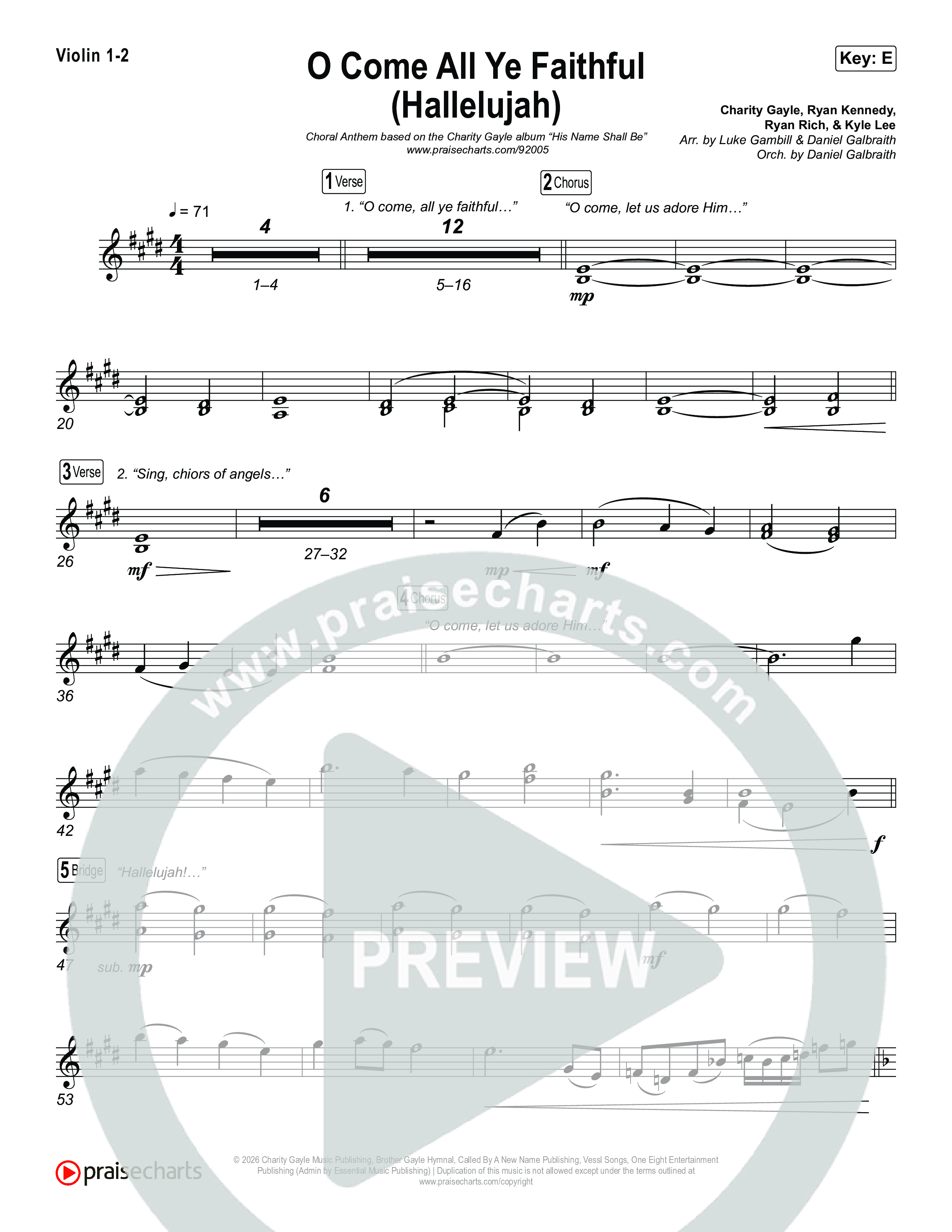 O Come All Ye Faithful (Hallelujah) (Choral Anthem SATB) String Pack (Charity Gayle / Arr. Luke Gambill)