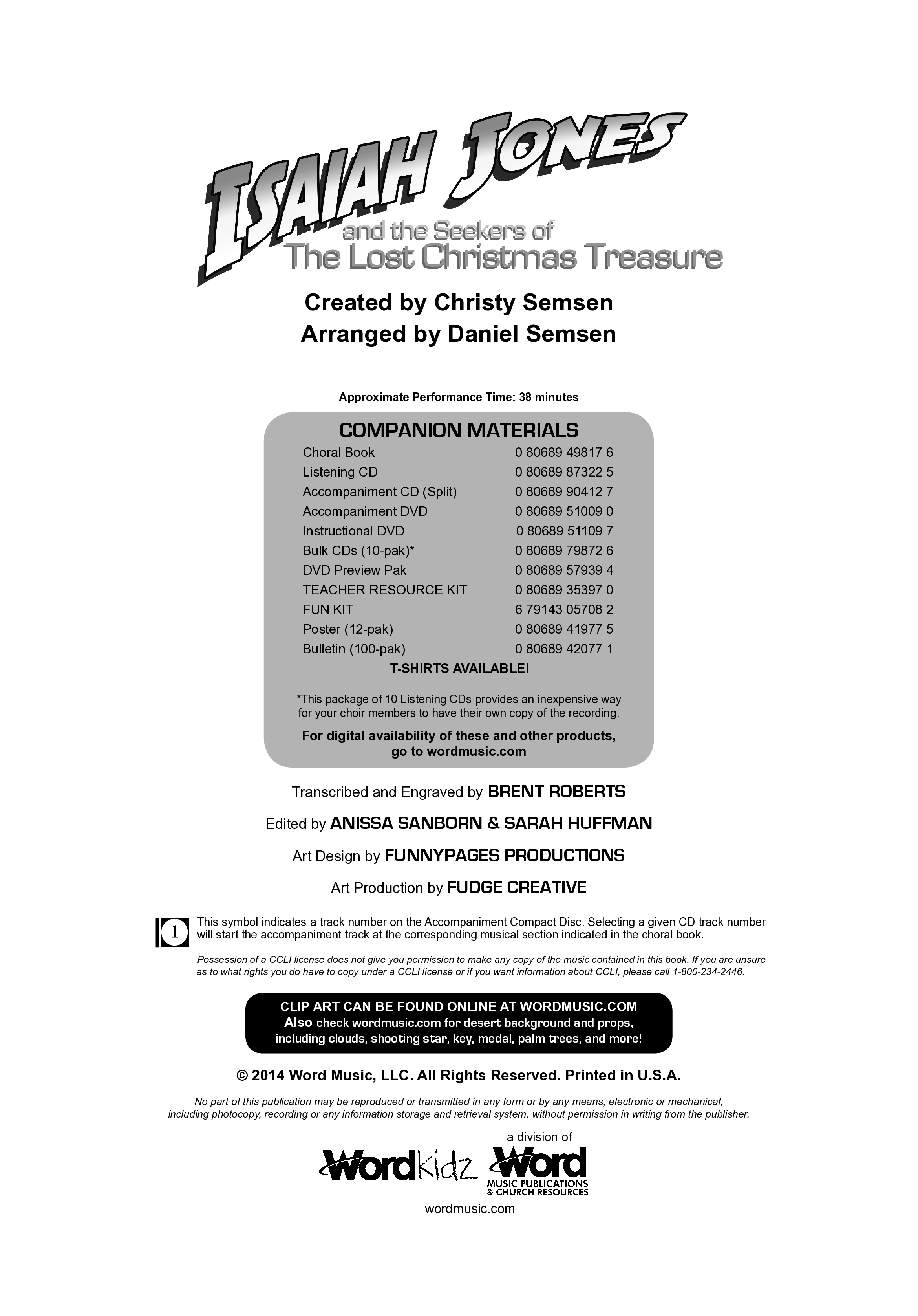 Isaiah Jones And Seekers Of The Lost Christmas Treasure (17 Song Choral Collection) Table Of Contents (WordKidz / Arr. Daniel Semsen)