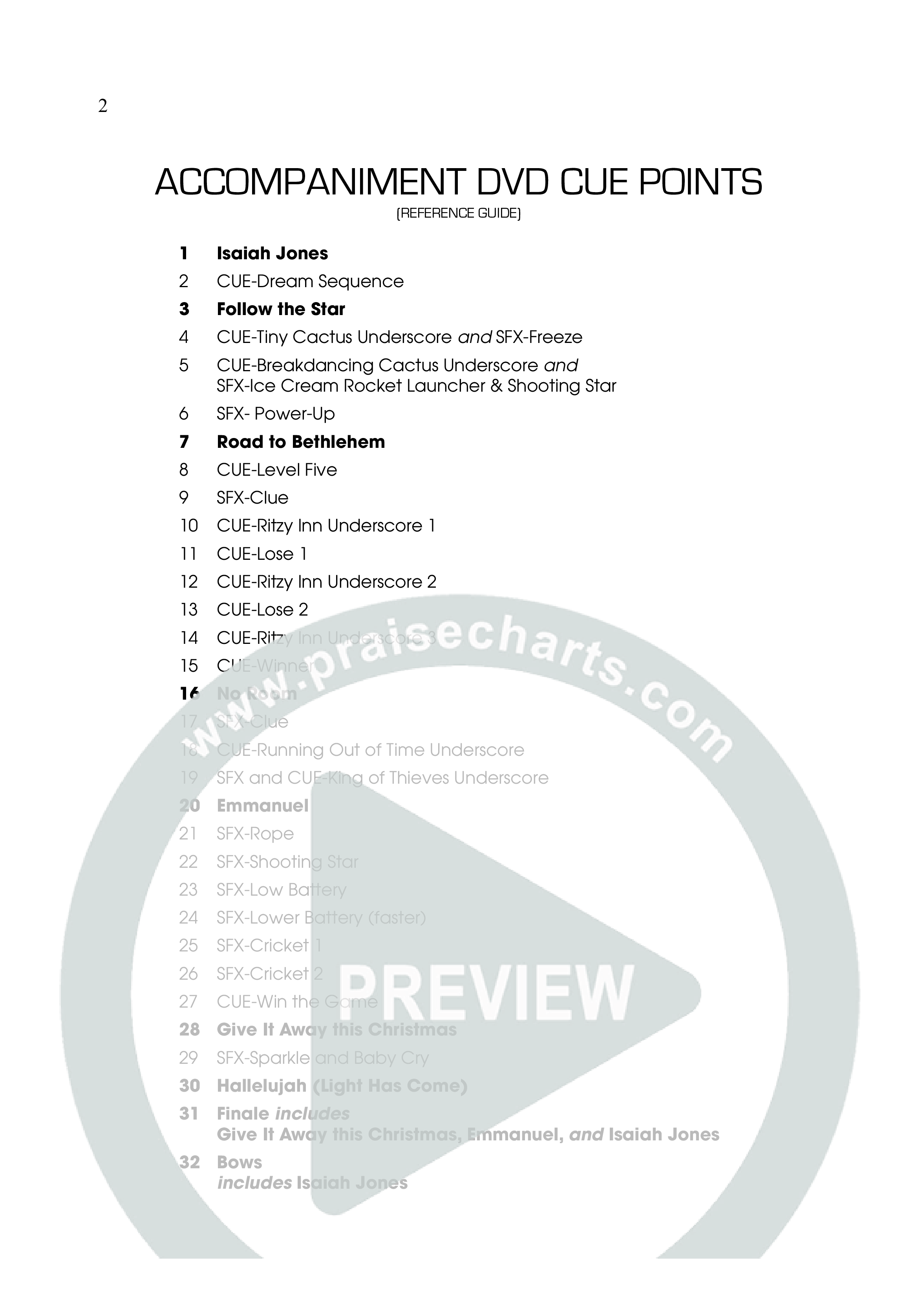 Isaiah Jones And Seekers Of The Lost Christmas Treasure (17 Song Choral Collection) Table Of Contents (WordKidz / Arr. Daniel Semsen)