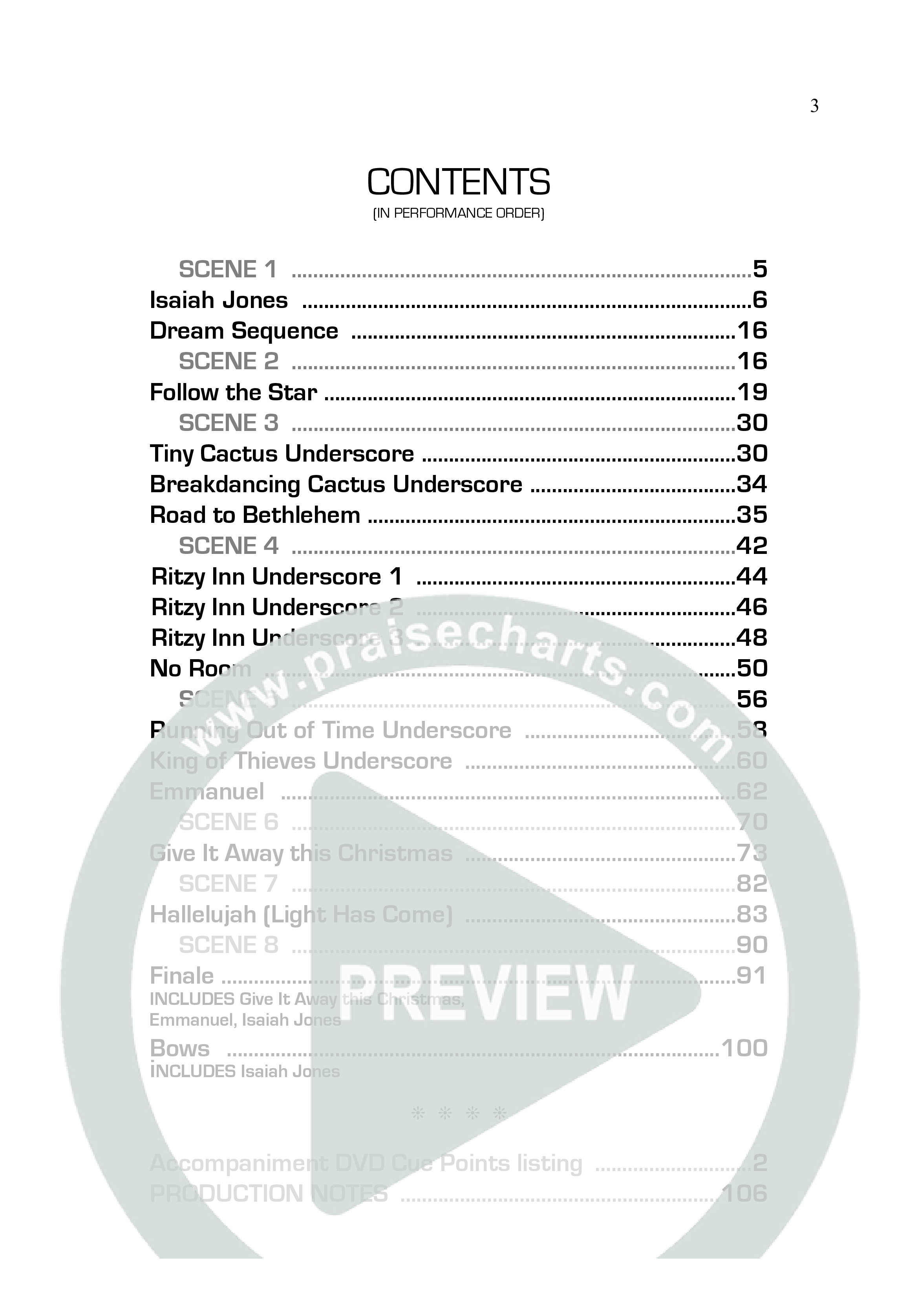 Isaiah Jones And Seekers Of The Lost Christmas Treasure (17 Song Choral Collection) Table Of Contents (WordKidz / Arr. Daniel Semsen)