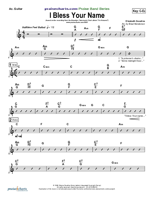 I Bless Your Name Acoustic Guitar (Songs of Brooklyn Tabernacle Choir (PraiseCharts Edition))