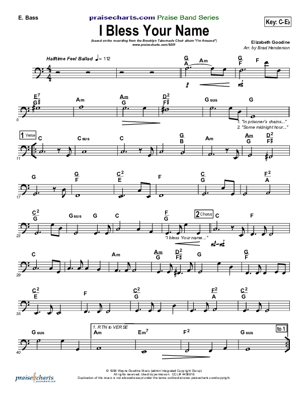 I Bless Your Name Bass Guitar (Songs of Brooklyn Tabernacle Choir (PraiseCharts Edition))