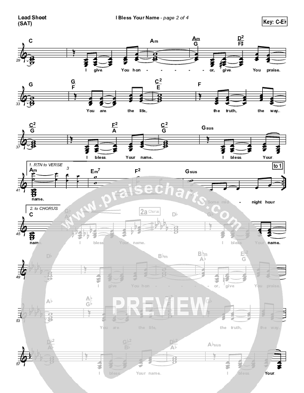 I Bless Your Name Lead Sheet (SAT) (The Brooklyn Tabernacle Choir)