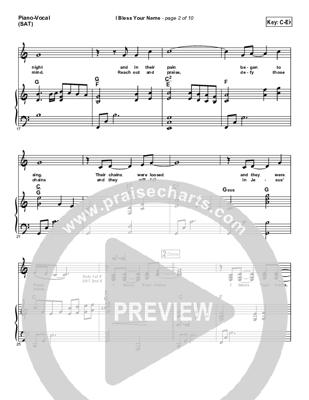 I Bless Your Name Piano/Vocal (SAT) (Songs of Brooklyn Tabernacle Choir (PraiseCharts Edition))