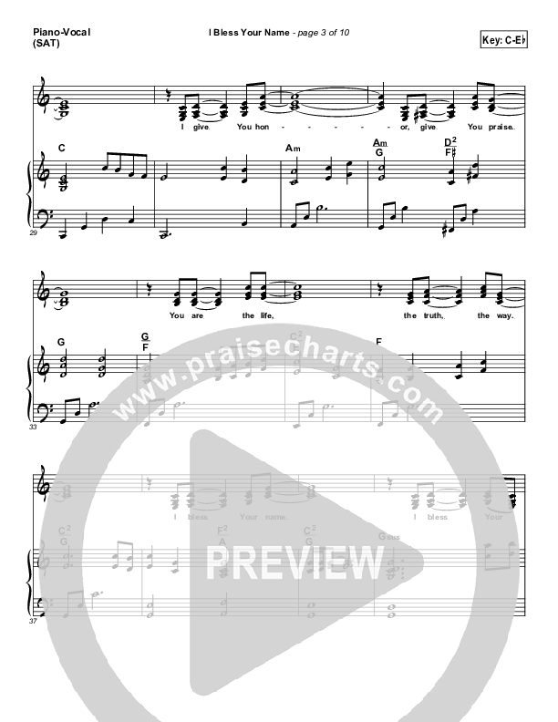 I Bless Your Name Piano/Vocal (SAT) (Songs of Brooklyn Tabernacle Choir (PraiseCharts Edition))