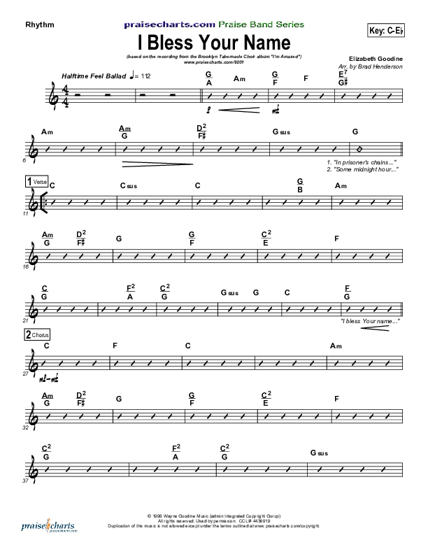 I Bless Your Name Rhythm Chart (The Brooklyn Tabernacle Choir)