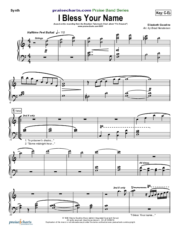 I Bless Your Name Synth Strings (Songs of Brooklyn Tabernacle Choir (PraiseCharts Edition))