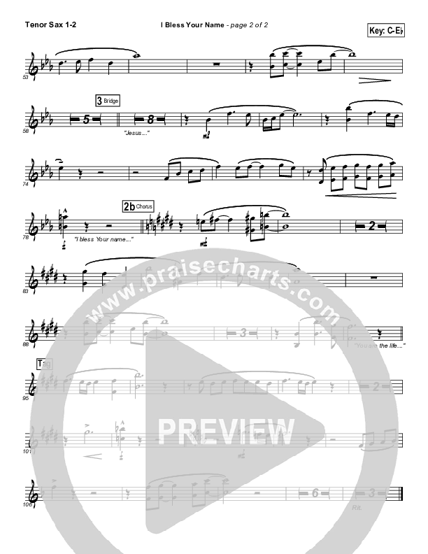 I Bless Your Name Tenor Sax 1/2 (Songs of Brooklyn Tabernacle Choir (PraiseCharts Edition))