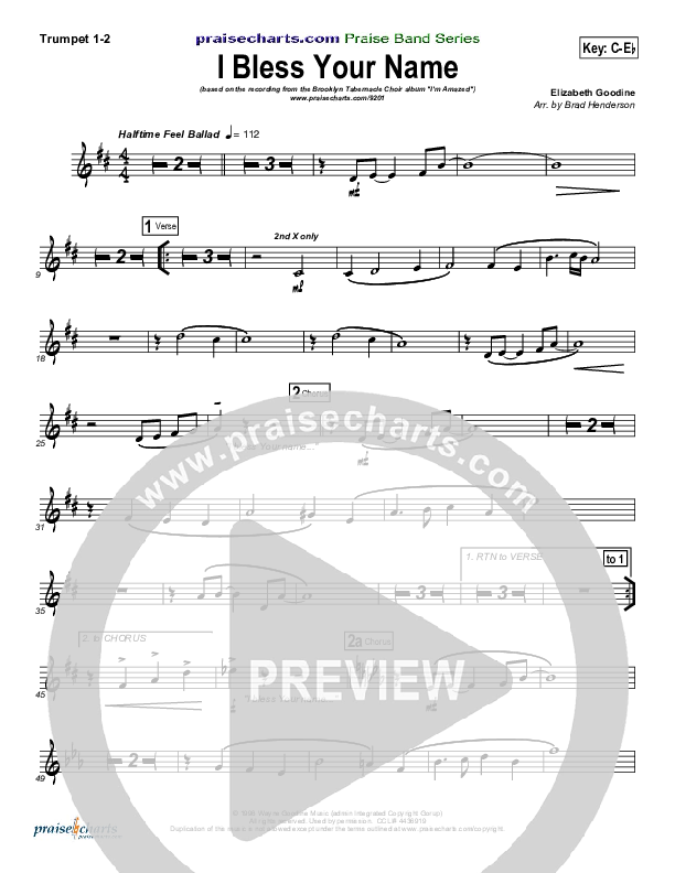 I Bless Your Name Trumpet 1,2 (Songs of Brooklyn Tabernacle Choir (PraiseCharts Edition))