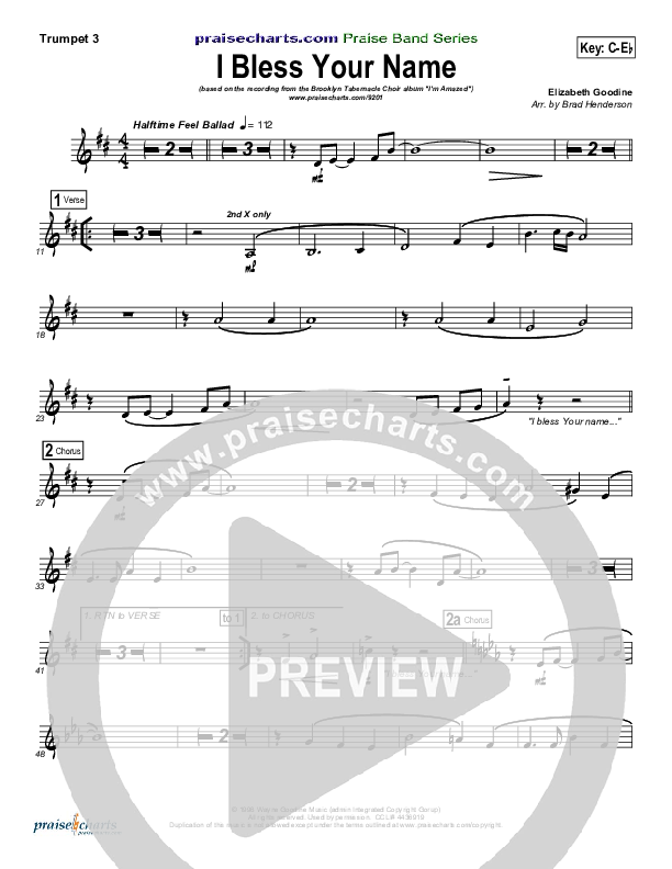 I Bless Your Name Trumpet 3 (Songs of Brooklyn Tabernacle Choir (PraiseCharts Edition))
