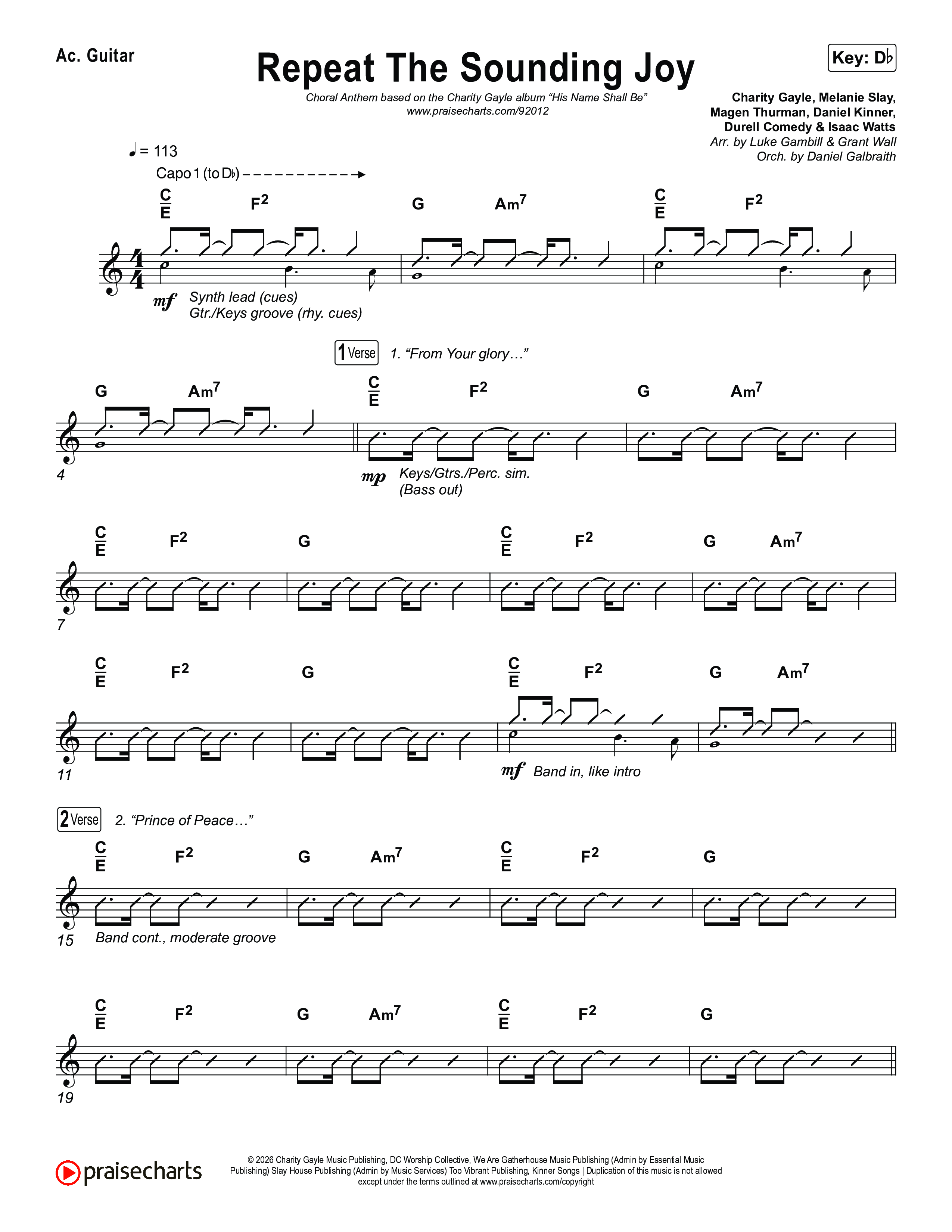Repeat The Sounding Joy (Choral Anthem SATB) Acoustic Guitar (Charity Gayle / Arr. Luke Gambill)