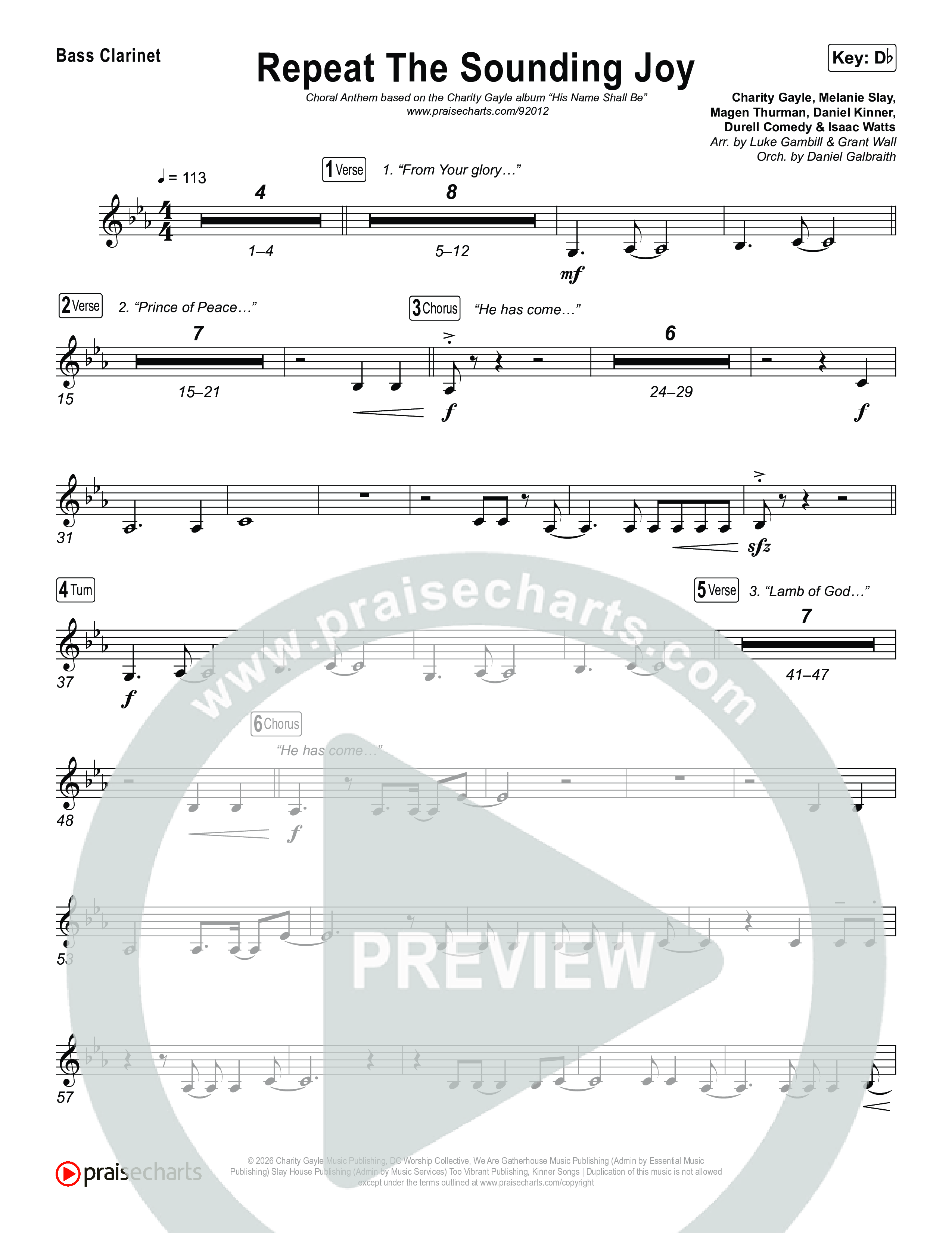 Repeat The Sounding Joy (Choral Anthem SATB) Bass Clarinet (Charity Gayle / Arr. Luke Gambill)