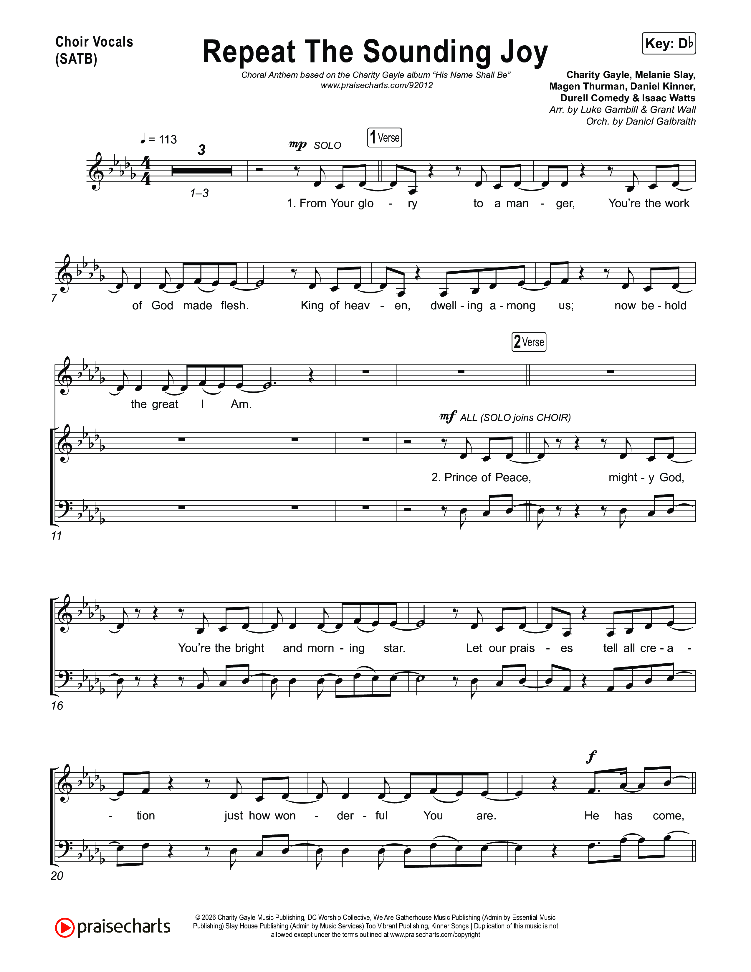 Repeat The Sounding Joy (Choral Anthem SATB) Choir Sheet (SATB) (Charity Gayle / Arr. Luke Gambill)