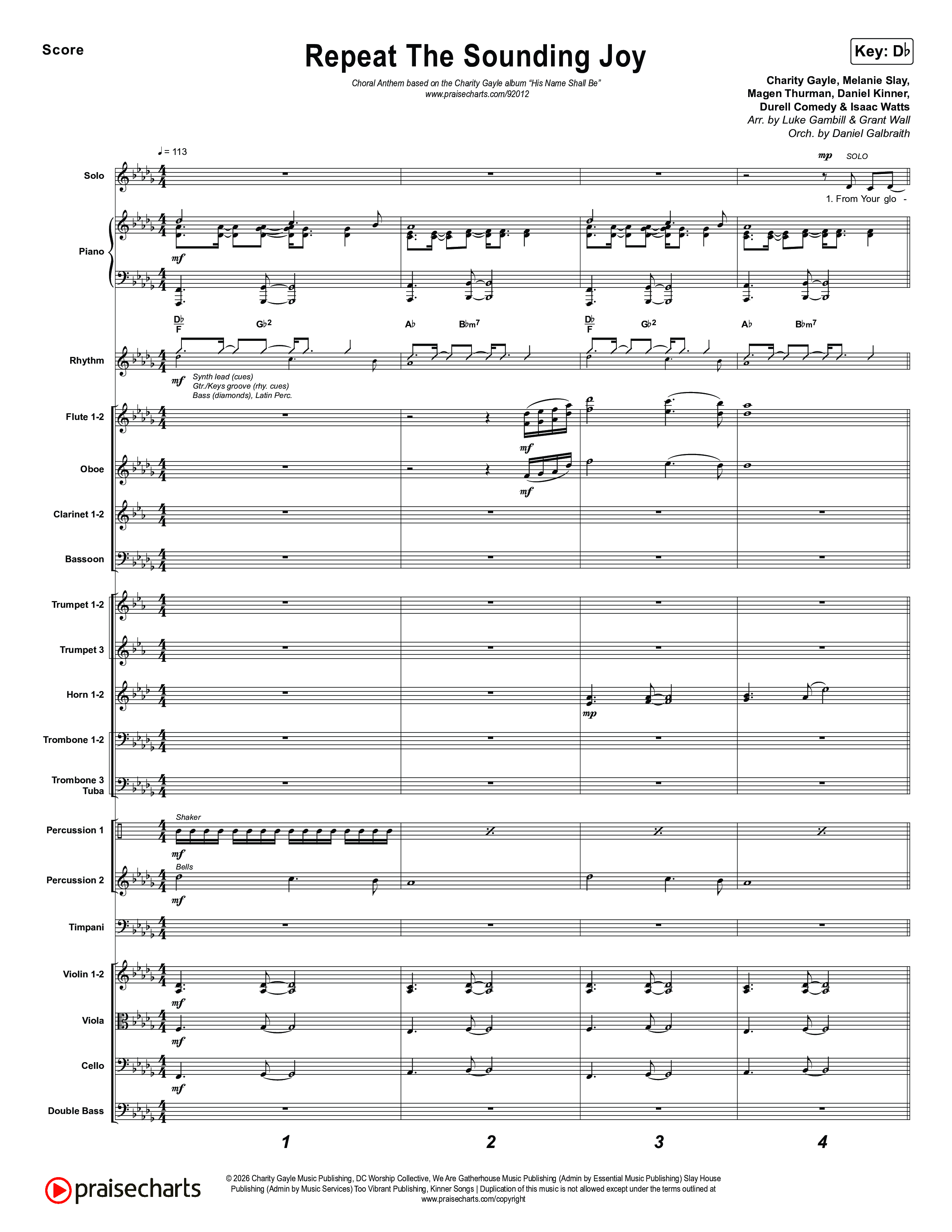 Repeat The Sounding Joy (Choral Anthem SATB) Orchestration (Charity Gayle / Arr. Luke Gambill)