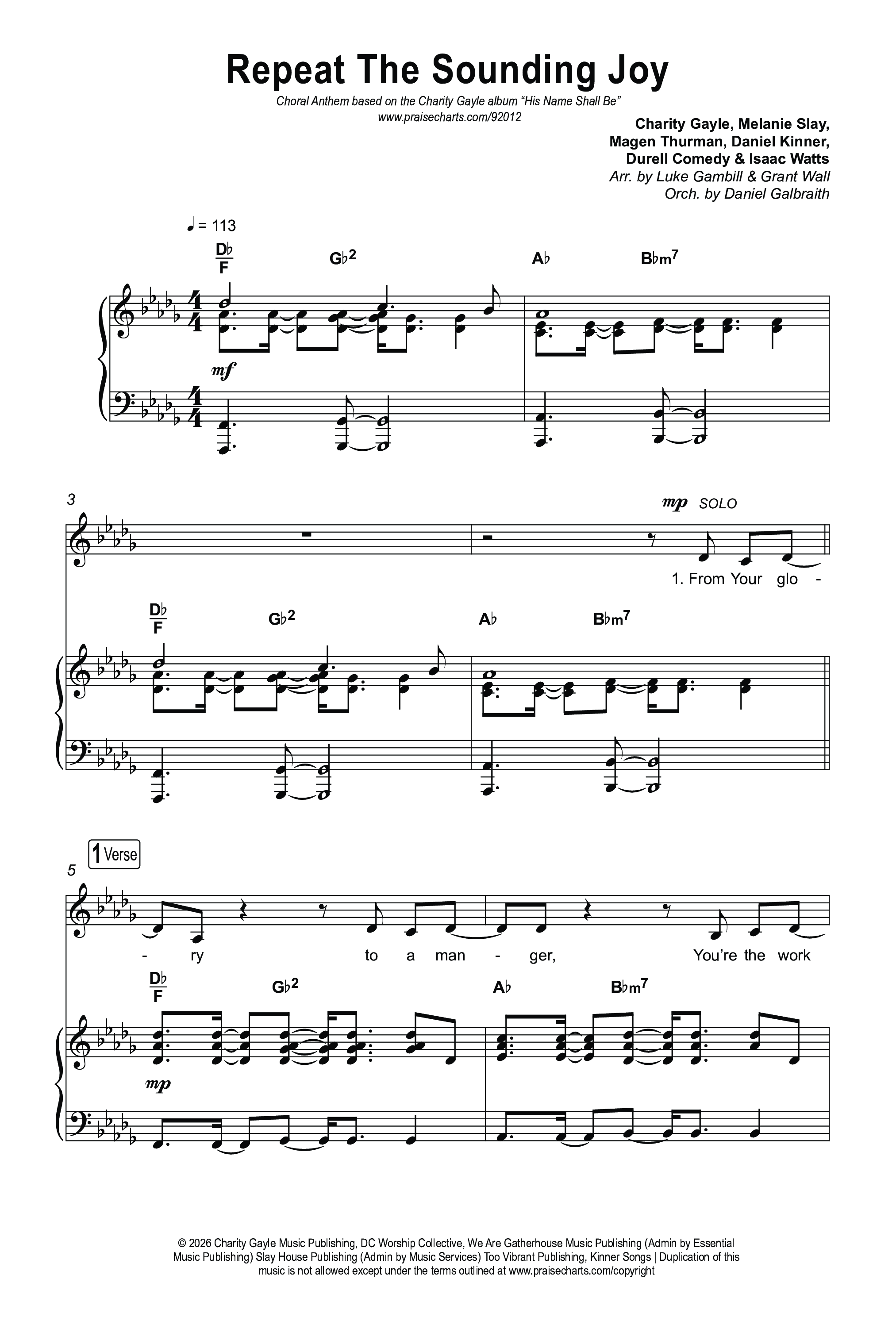 Repeat The Sounding Joy (Choral Anthem SATB) Octavo (SATB & Pno) (Charity Gayle / Arr. Luke Gambill)