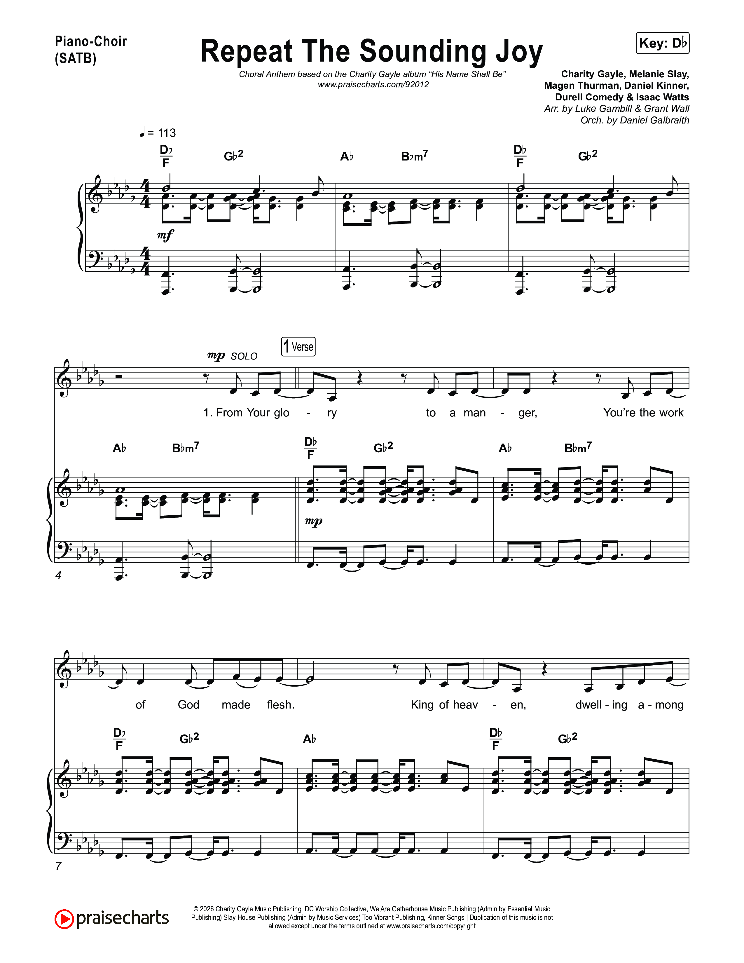 Repeat The Sounding Joy (Choral Anthem SATB) Piano/Vocal (SATB) (Charity Gayle / Arr. Luke Gambill)