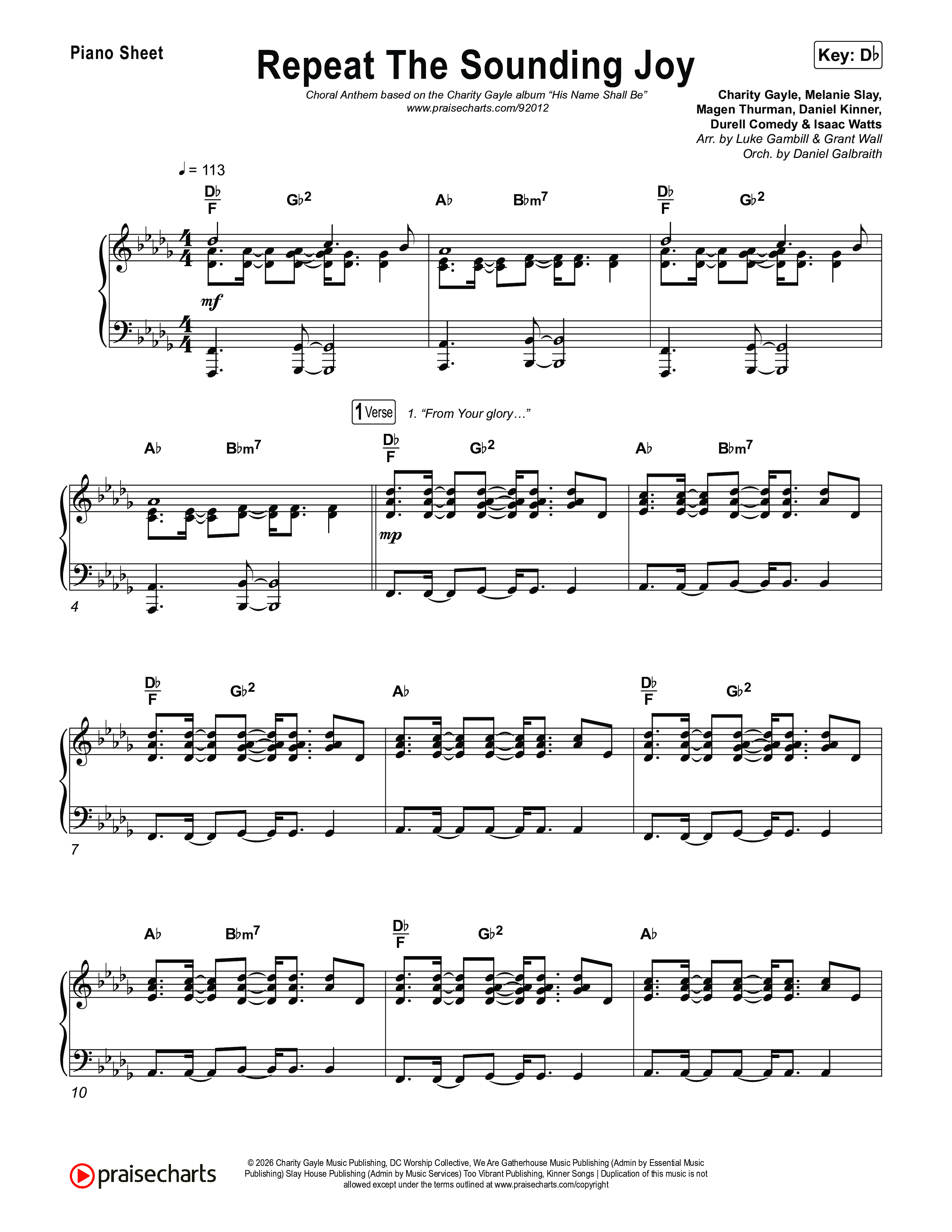 Repeat The Sounding Joy (Choral Anthem SATB) Piano Sheet (Charity Gayle / Arr. Luke Gambill)