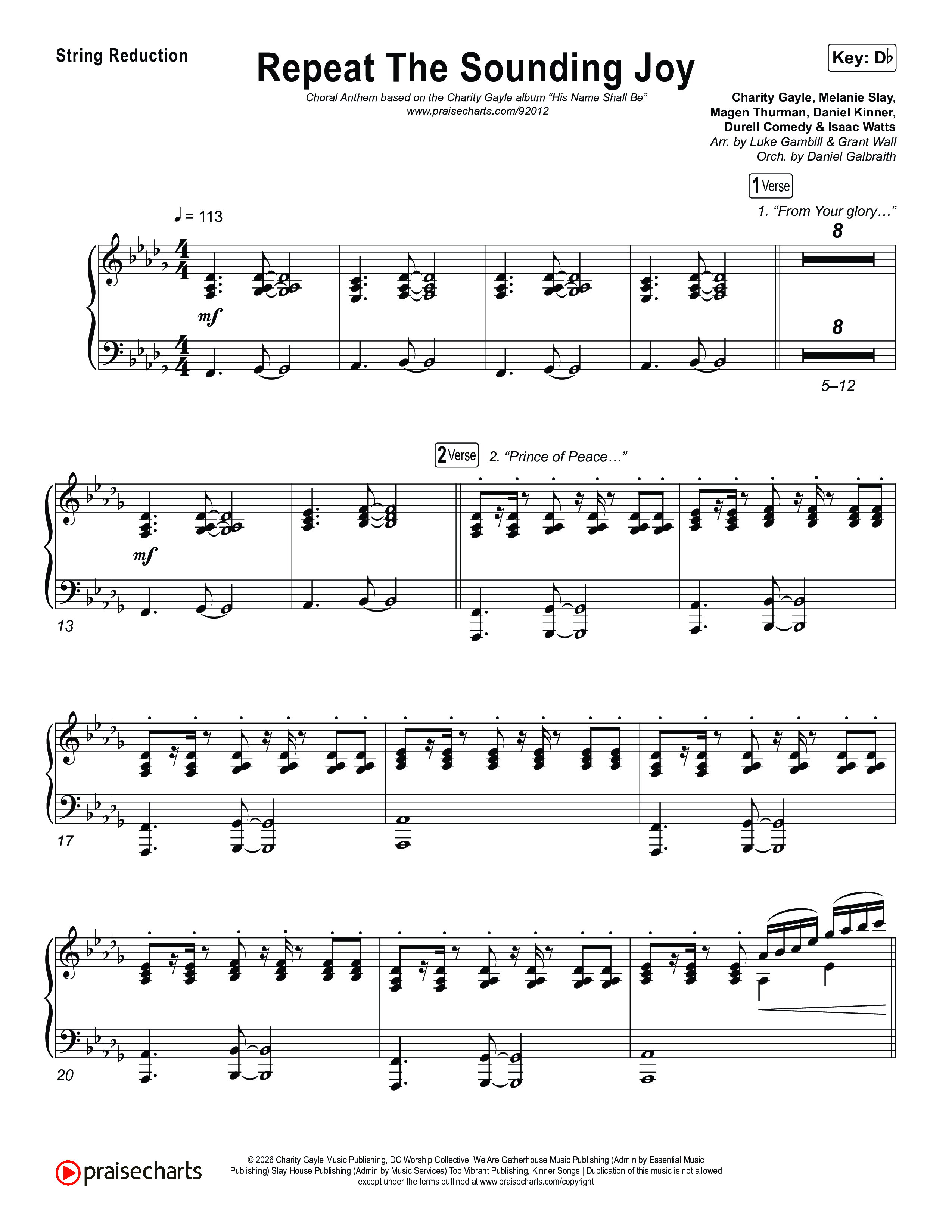 Repeat The Sounding Joy (Choral Anthem SATB) String Reduction (Charity Gayle / Arr. Luke Gambill)