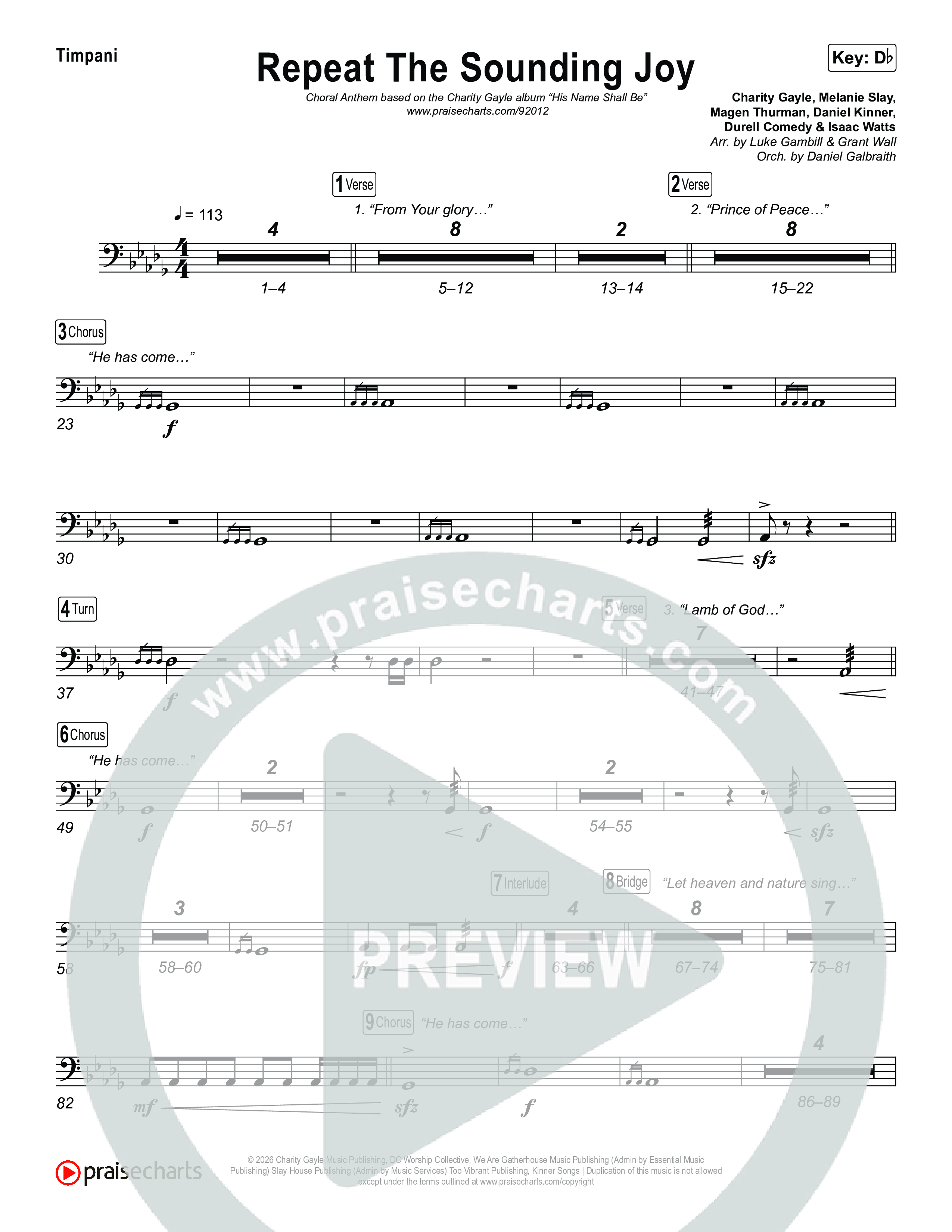 Repeat The Sounding Joy (Choral Anthem SATB) Timpani (Charity Gayle / Arr. Luke Gambill)